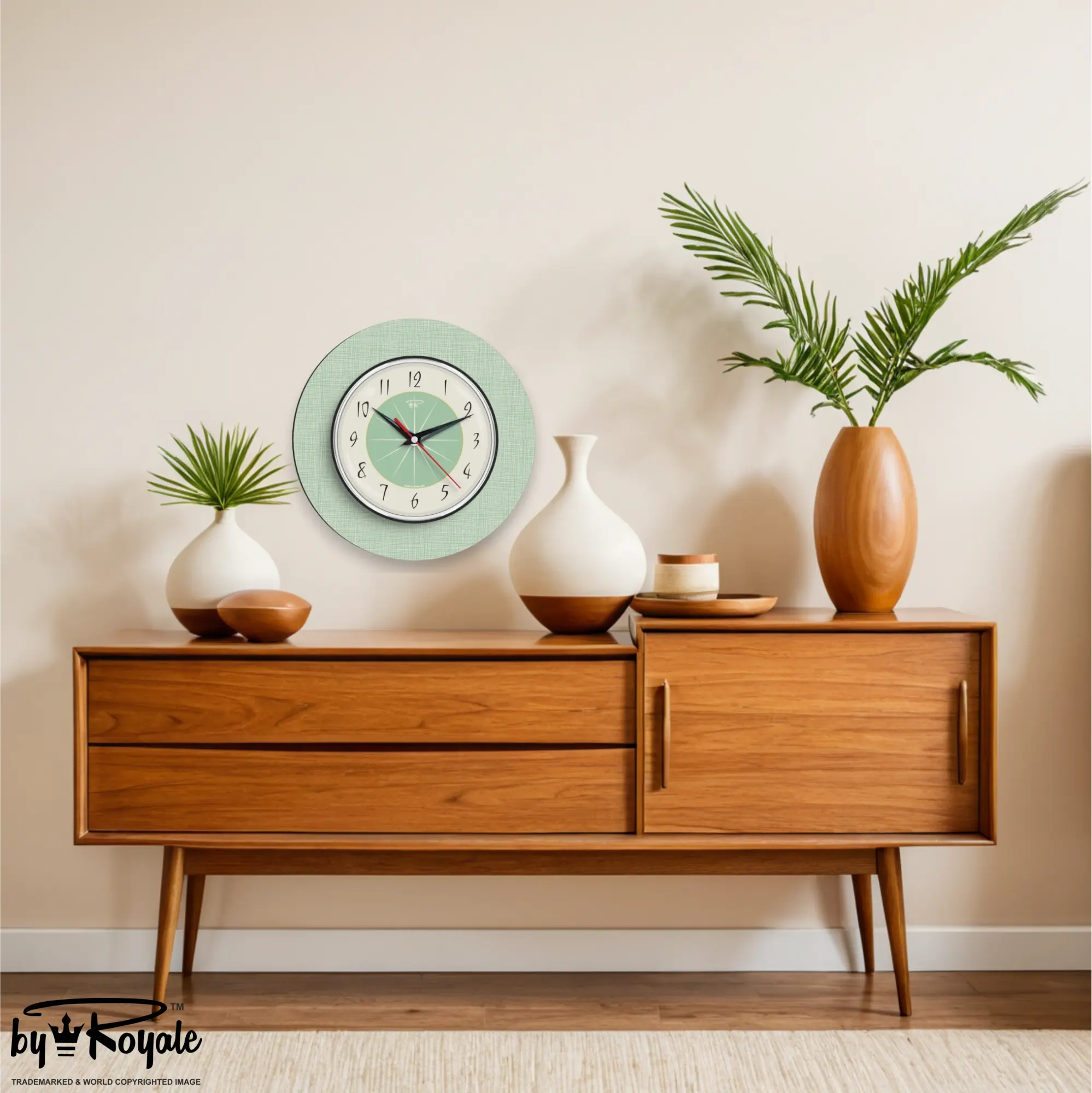 Mid Century Modern Royalexe Laminate Wall Clock By Royale - Hubb in Mint Green