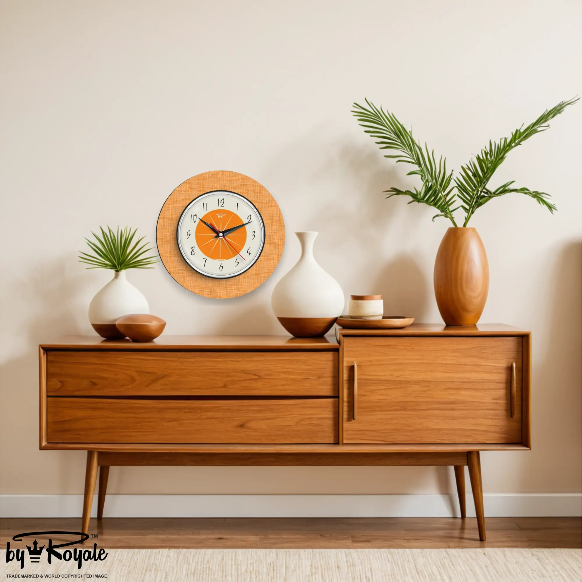 Mid Century Modern Royalexe Laminate Wall Clock By Royale - Hubb in Orange