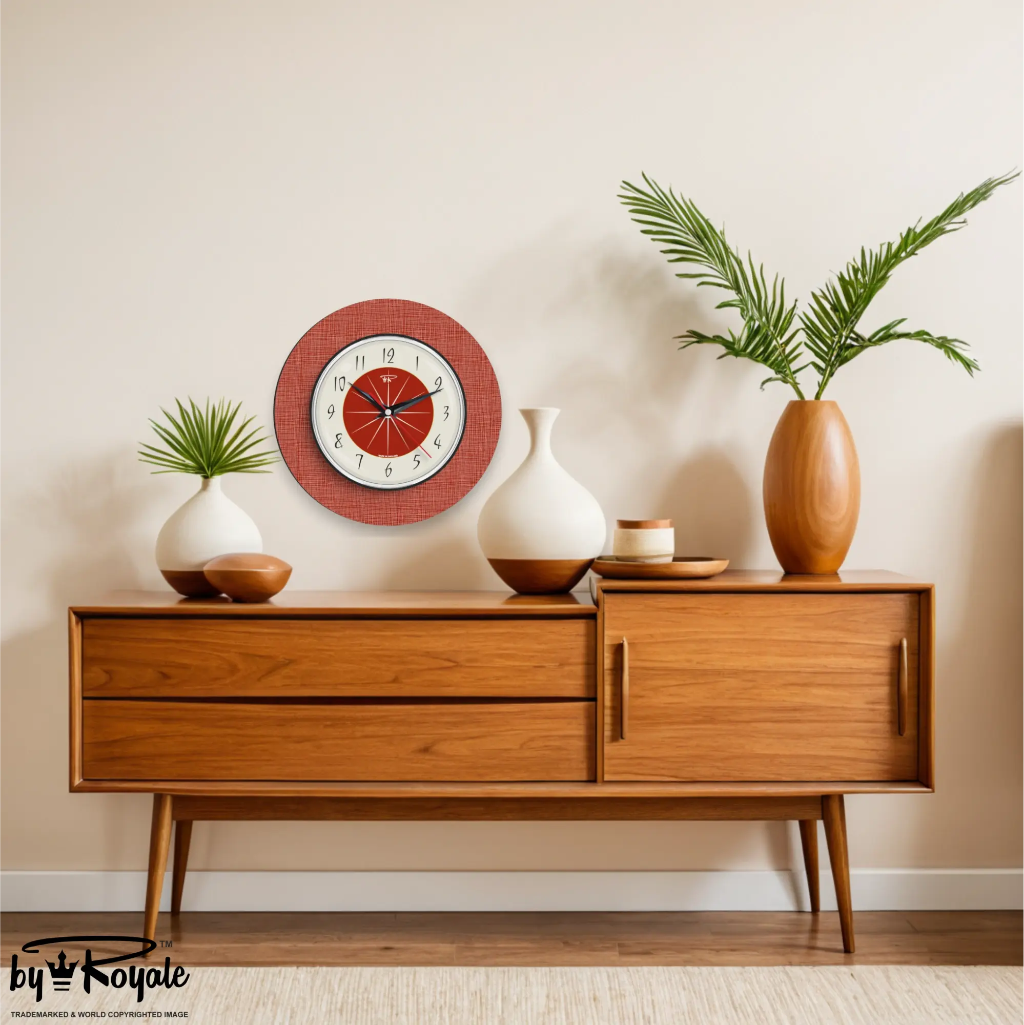 Mid Century Modern Royalexe Laminate Wall Clock By Royale - Hubb in Tomato Red
