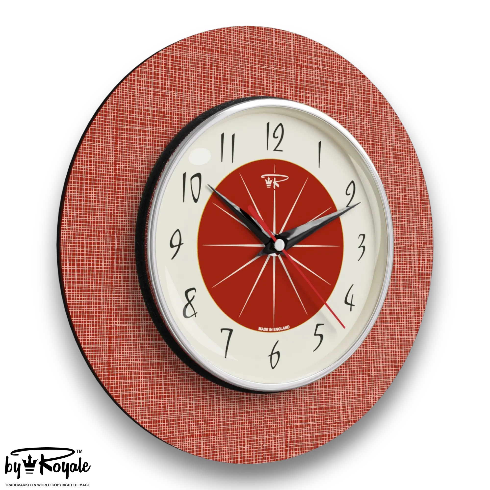 Mid Century Modern Royalexe Laminate Wall Clock By Royale - Hubb in Tomato Red