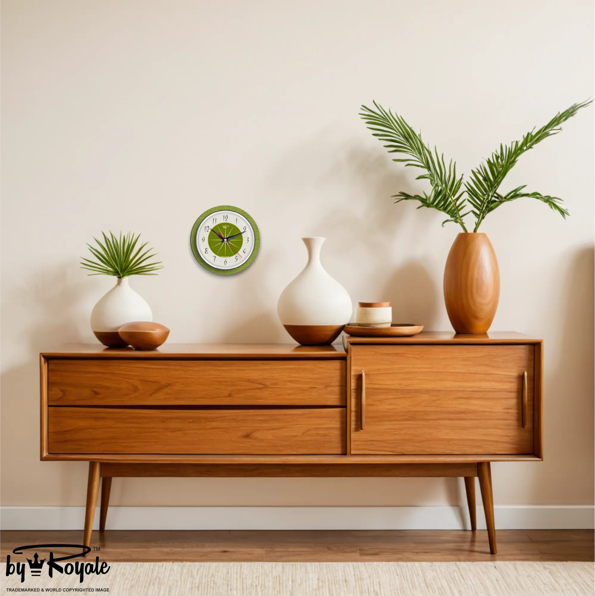 Mid Century Modern Royalexe Laminate Wall Clock By Royale - Hubb in Avocado