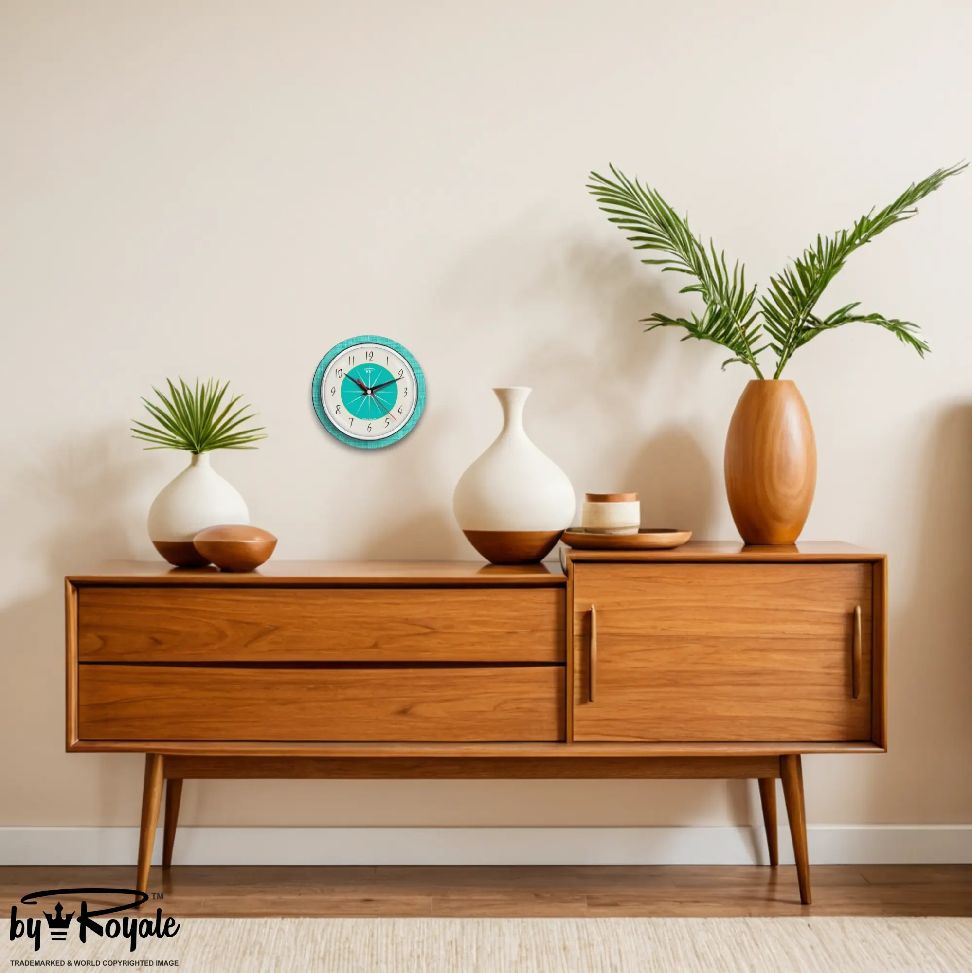 Mid Century Modern Royalexe Laminate Wall Clock By Royale - Hubb in Turquoise