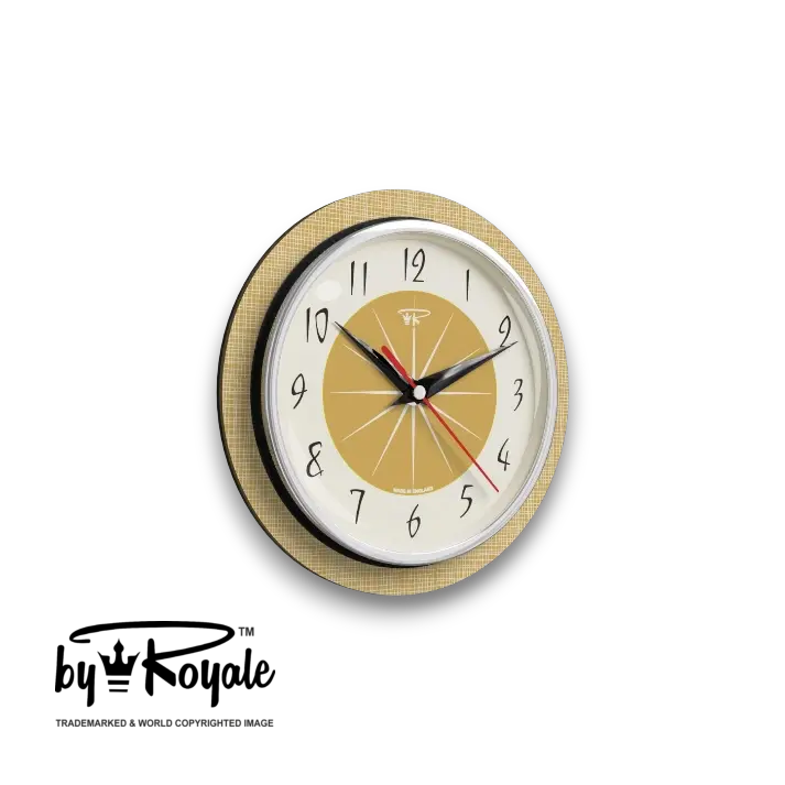 Mid Century Modern Royalexe Laminate Wall Clock By Royale - Hubb in Burnt Gold