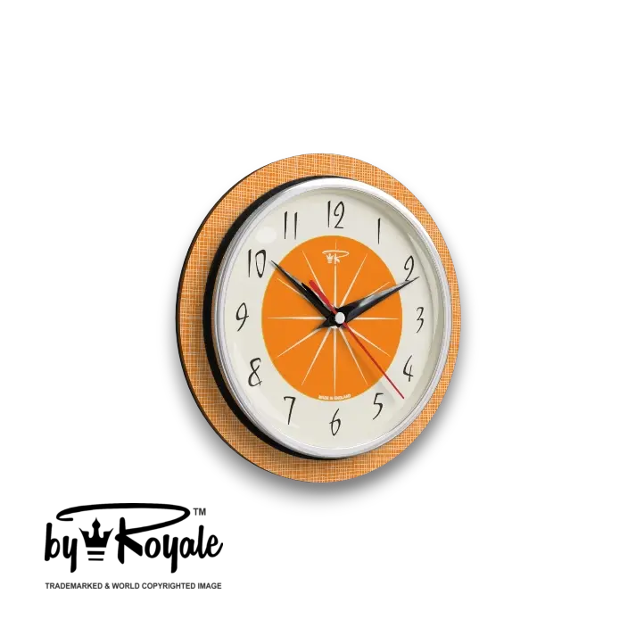 Mid Century Modern Royalexe Laminate Wall Clock By Royale - Hubb in Orange