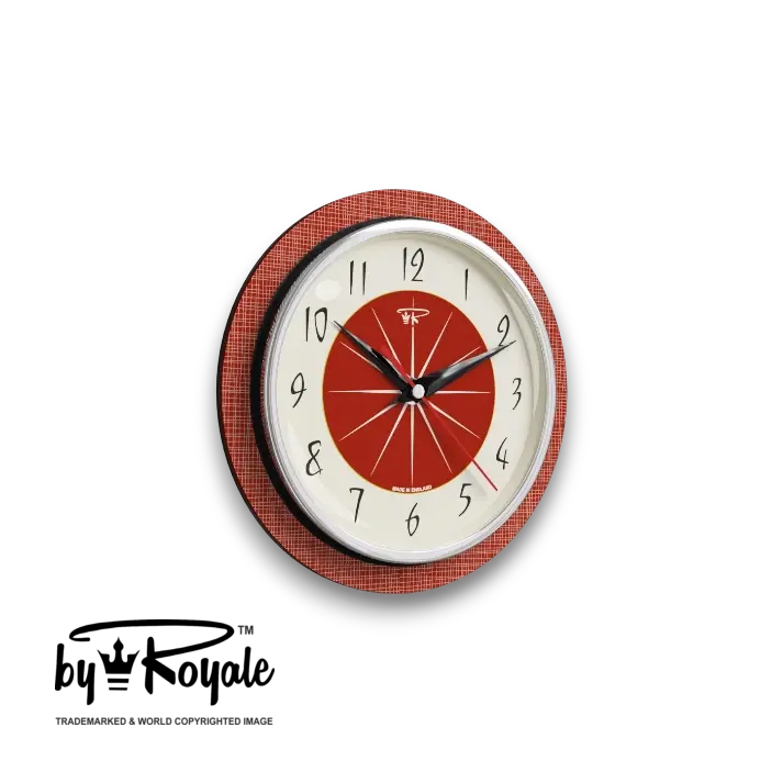 Mid Century Modern Royalexe Laminate Wall Clock By Royale - Hubb in Tomato Red