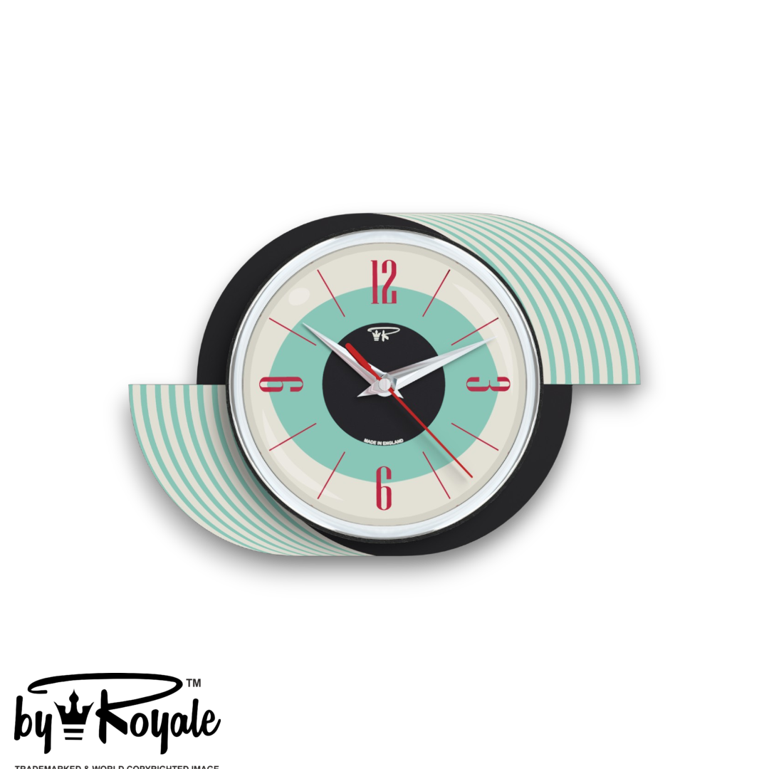 Mid Century Modern Royalexe Laminate Clock By Royale - Kandy Kane Aquastone