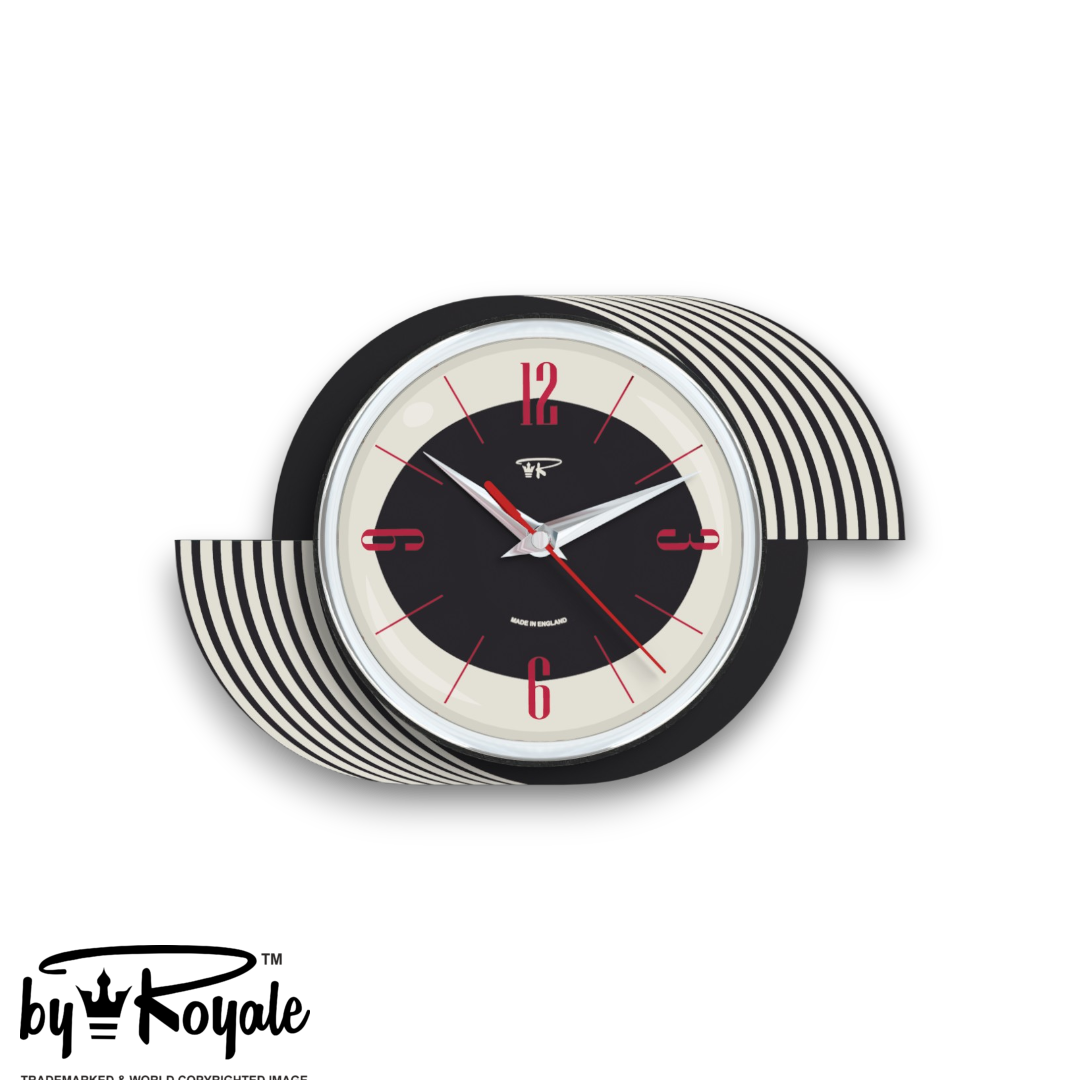 Mid Century Modern Royalexe Laminate Clock By Royale - Kandy Kane Jet Black