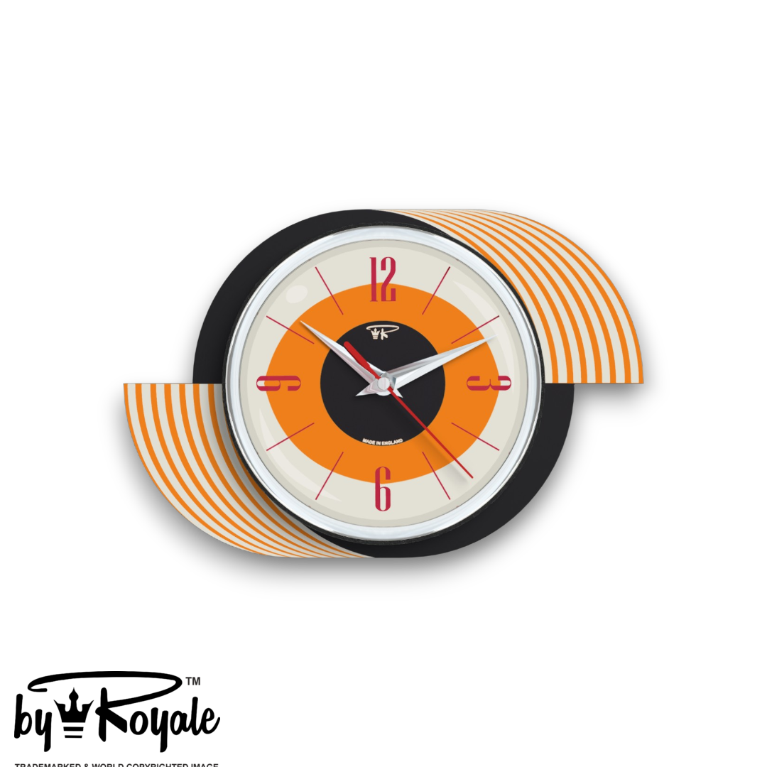 Mid Century Modern Royalexe Laminate Clock By Royale - Kandy Kane Orange