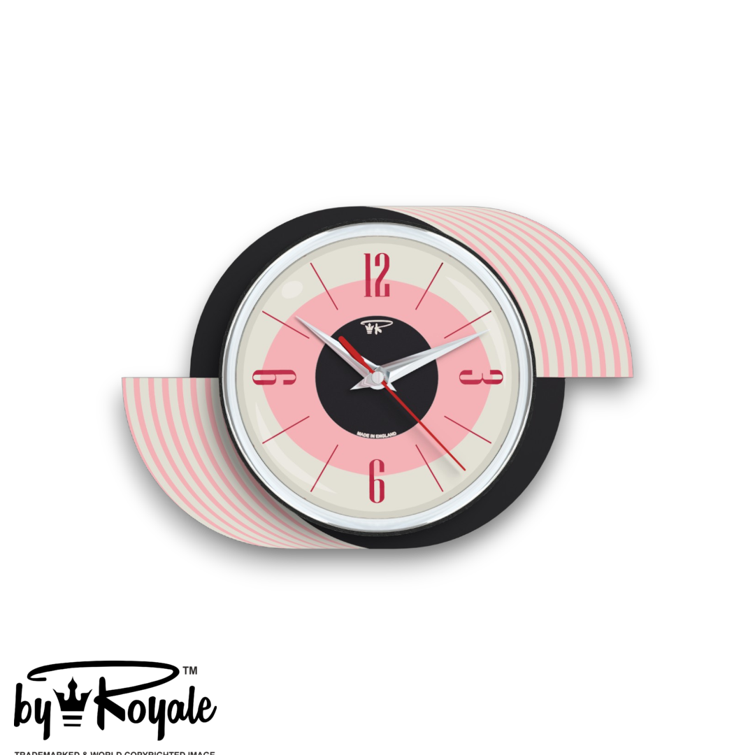 Mid Century Modern Royalexe Laminate Clock By Royale - Kandy Kane Pink