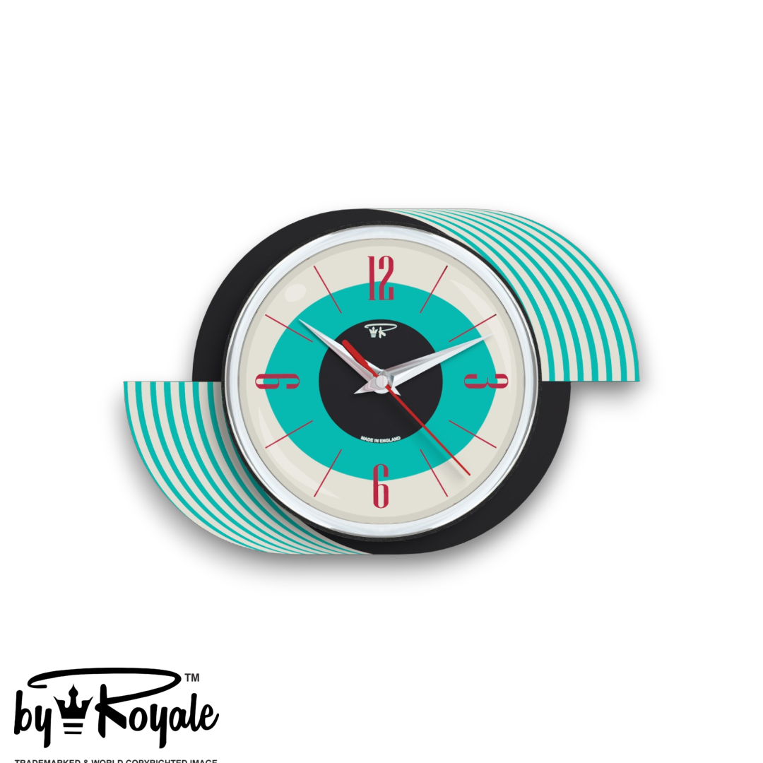 Mid Century Modern Royalexe Laminate Clock By Royale - Kandy Kane Turquoise