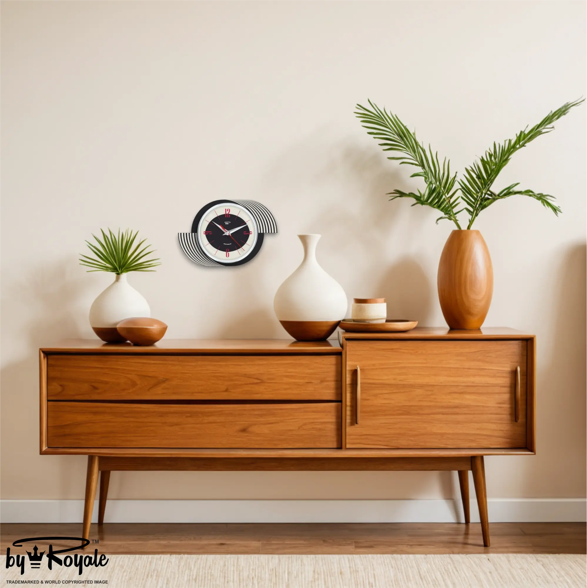 Mid Century Modern Royalexe Laminate Clock By Royale - Kandy Kane Jet Black