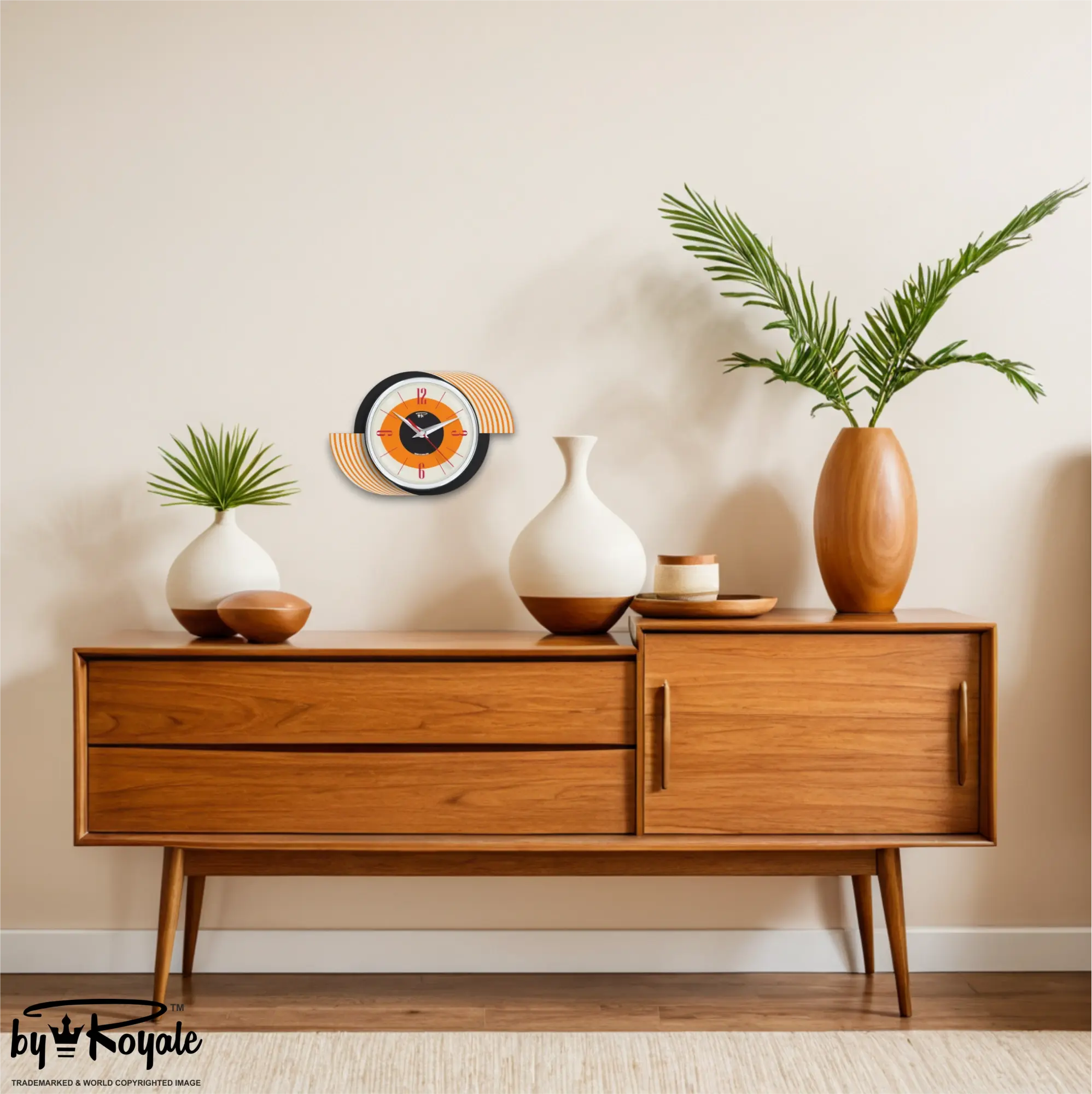 Mid Century Modern Royalexe Laminate Clock By Royale - Kandy Kane Orange