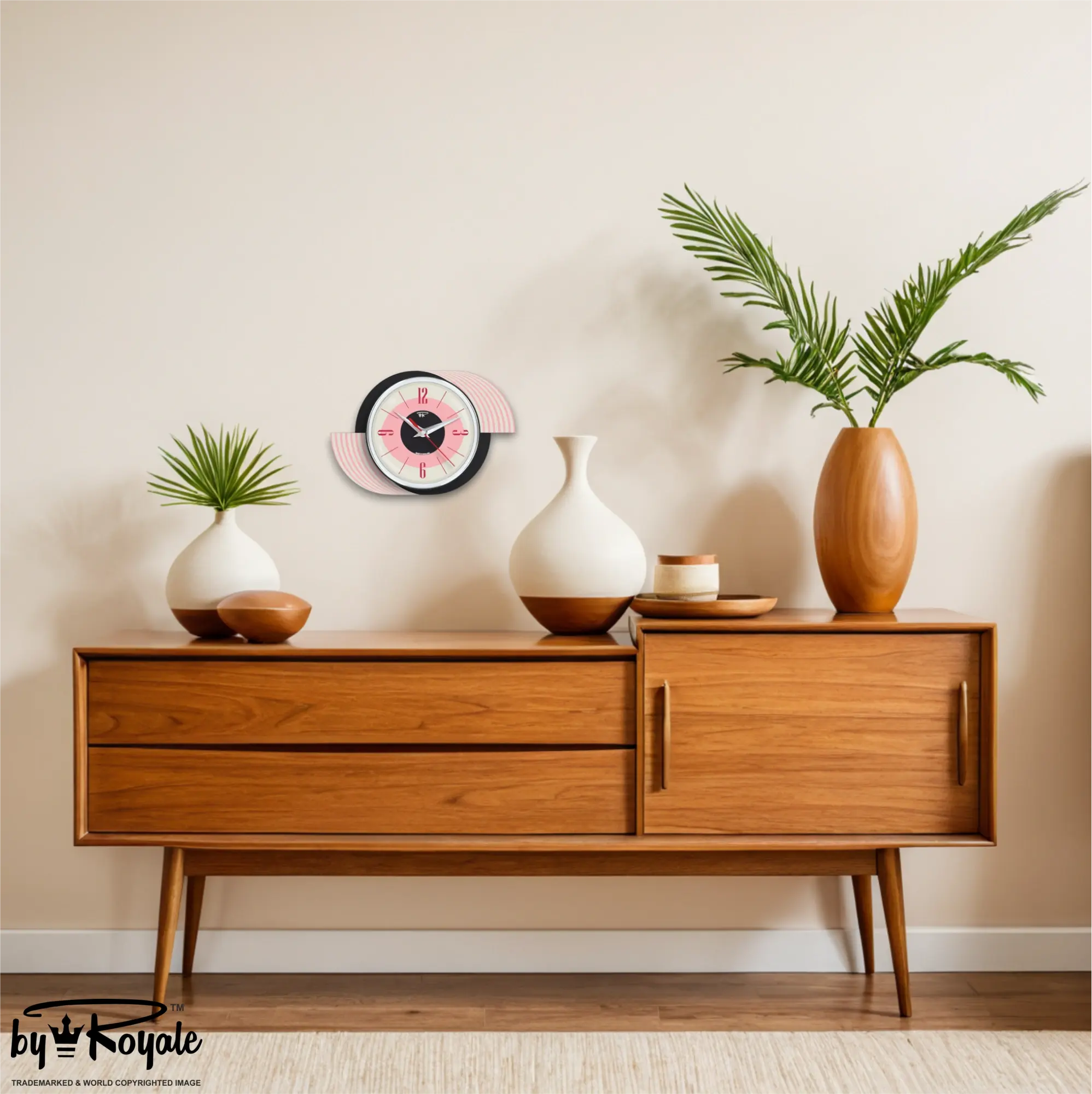Mid Century Modern Royalexe Laminate Clock By Royale - Kandy Kane Pink