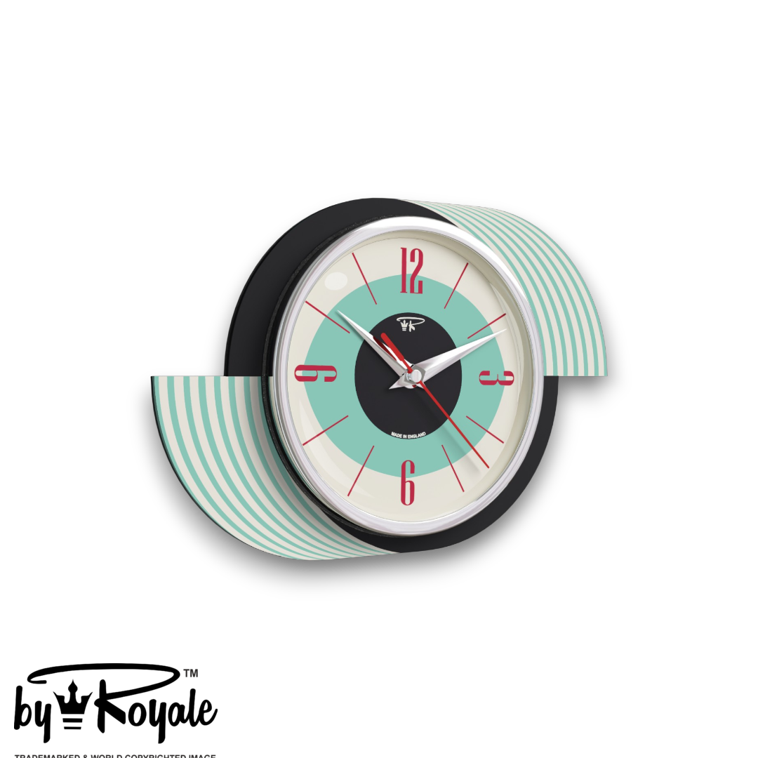 Mid Century Modern Royalexe Laminate Clock By Royale - Kandy Kane Aquastone