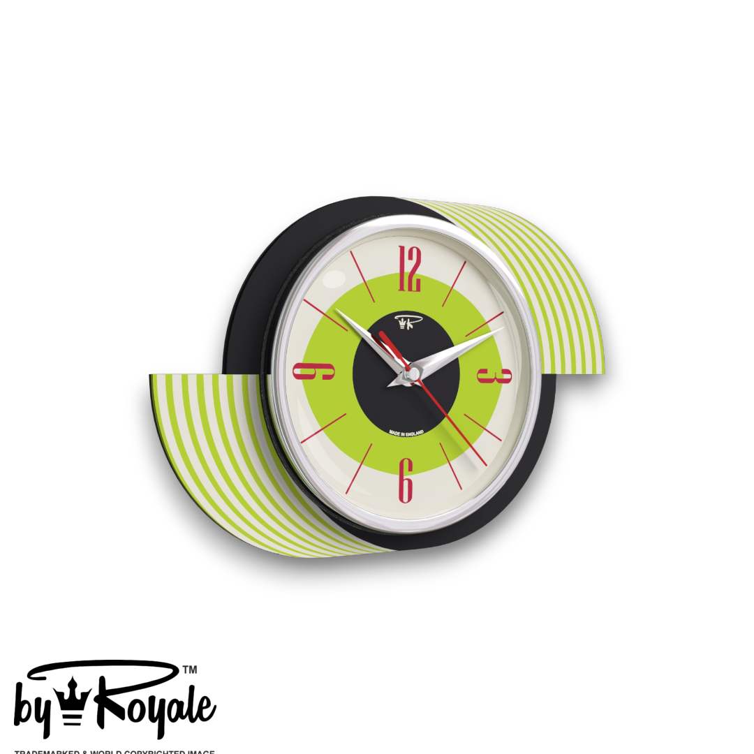 Mid Century Modern Royalexe Laminate Clock By Royale - Kandy Kane Chartreuse gallery image