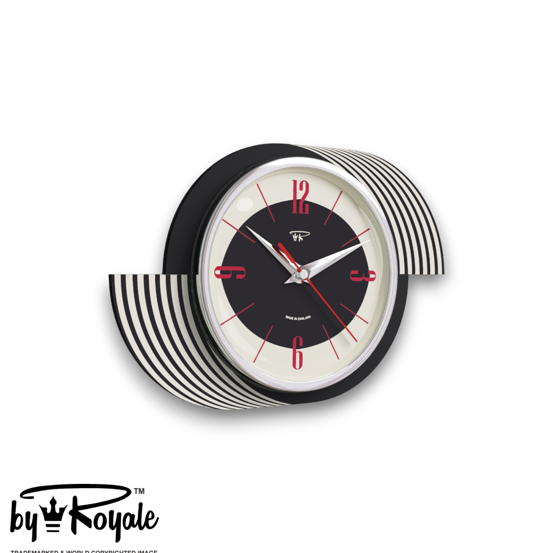 Mid Century Modern Royalexe Laminate Clock By Royale - Kandy Kane Jet Black gallery image
