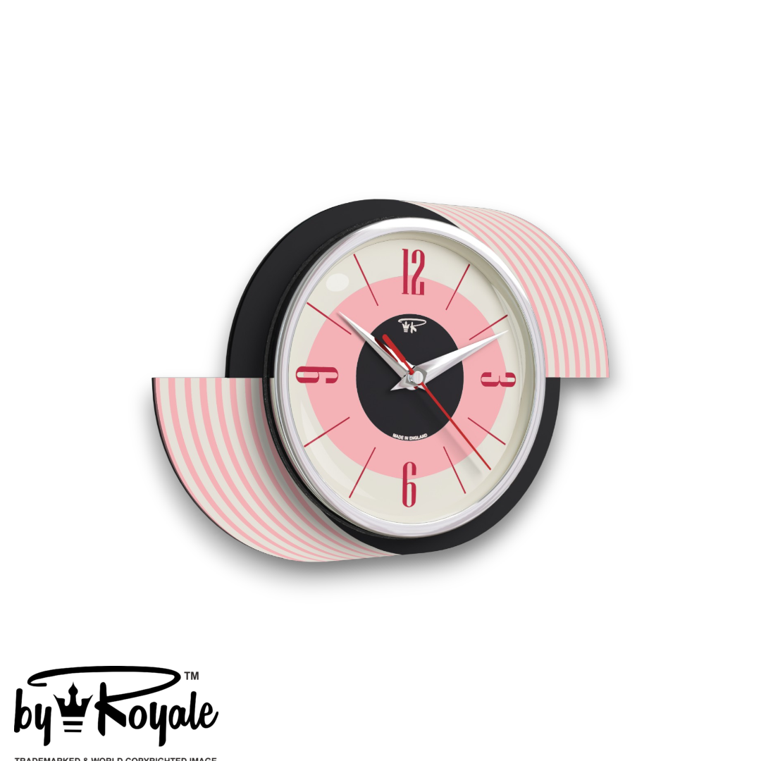 Mid Century Modern Royalexe Laminate Clock By Royale - Kandy Kane Pink gallery image