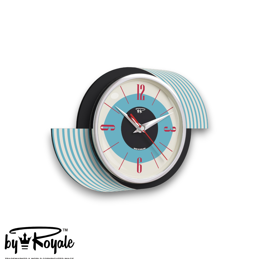 Mid Century Modern Royalexe Laminate Clock By Royale - Kandy Kane Smeg Blue