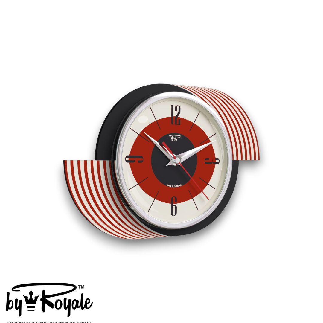 Mid Century Modern Royalexe Laminate Clock By Royale - Kandy Kane Tomato Red