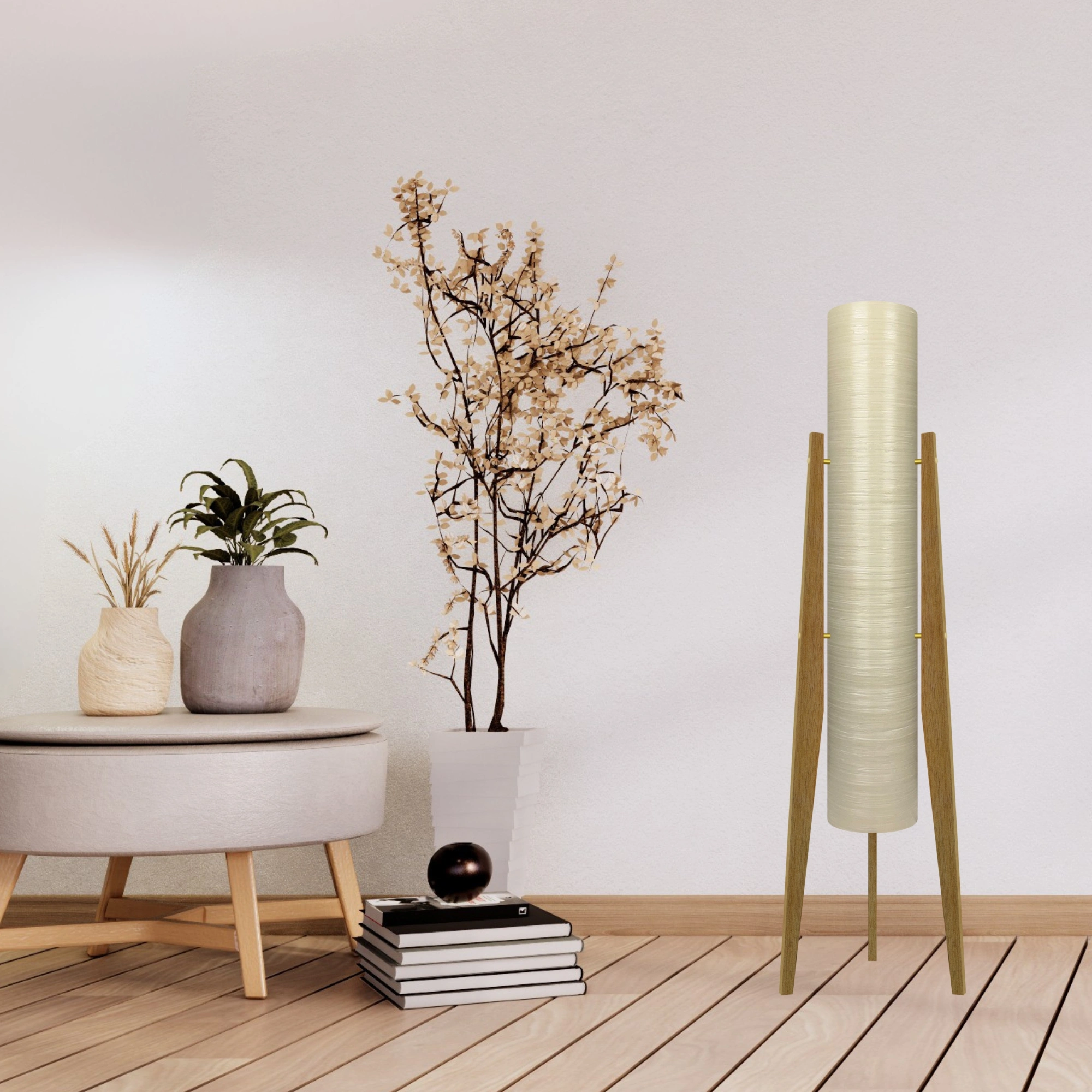 Mid-Century Modern Space Age Rocket Lamp By Royale - The Moonbase in Stone Beige