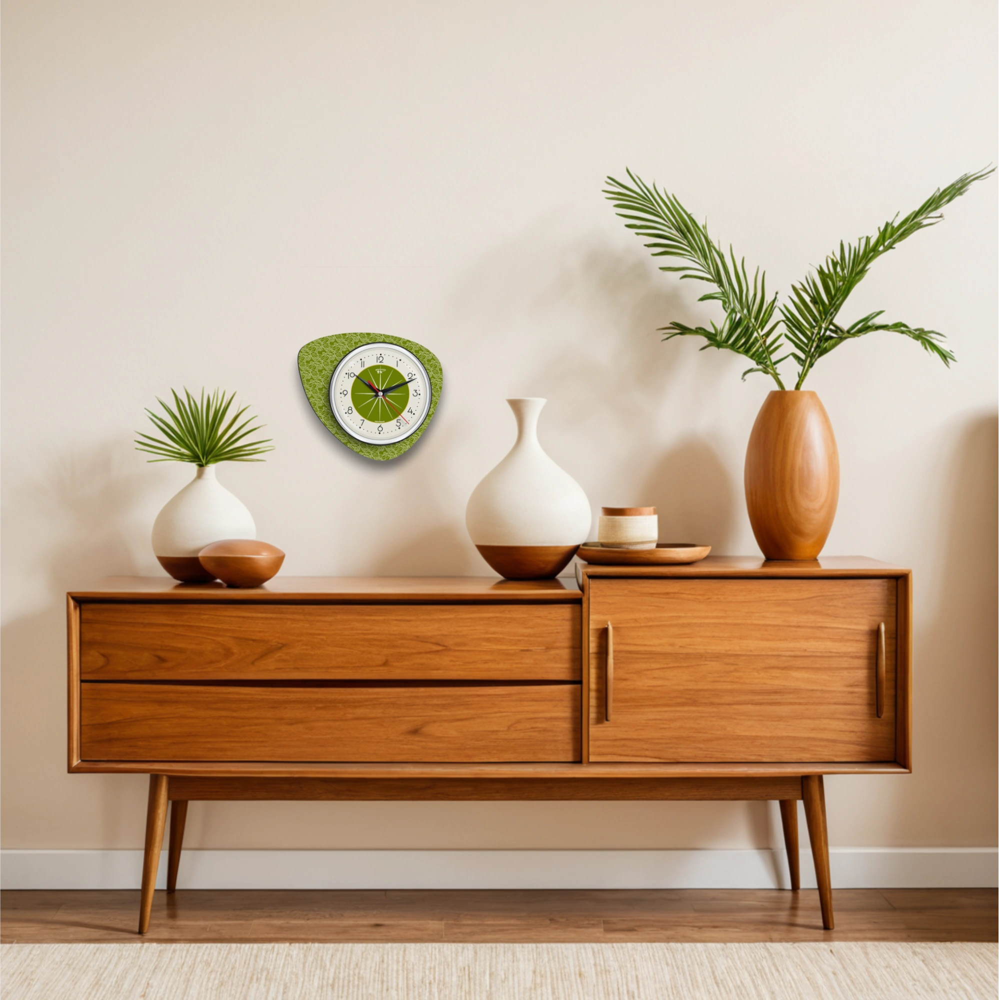 Mid Century Modern Royalexe Laminate Clock By Royale - Pebble in Avocado