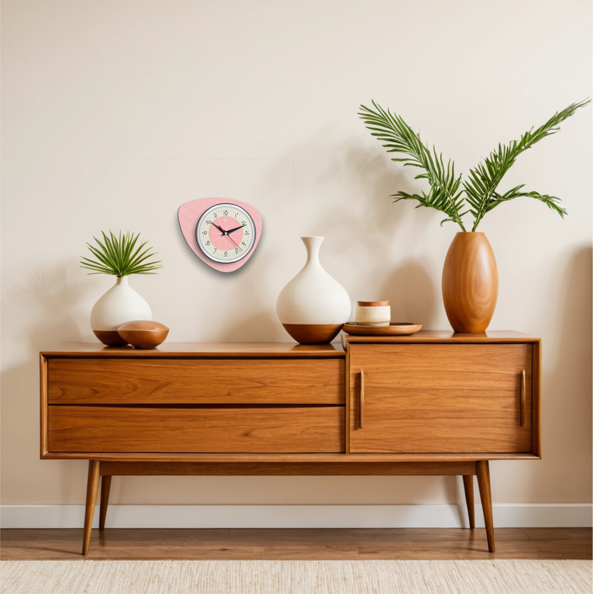 Mid Century Modern Royalexe Laminate Clock By Royale - Pebble in Pink