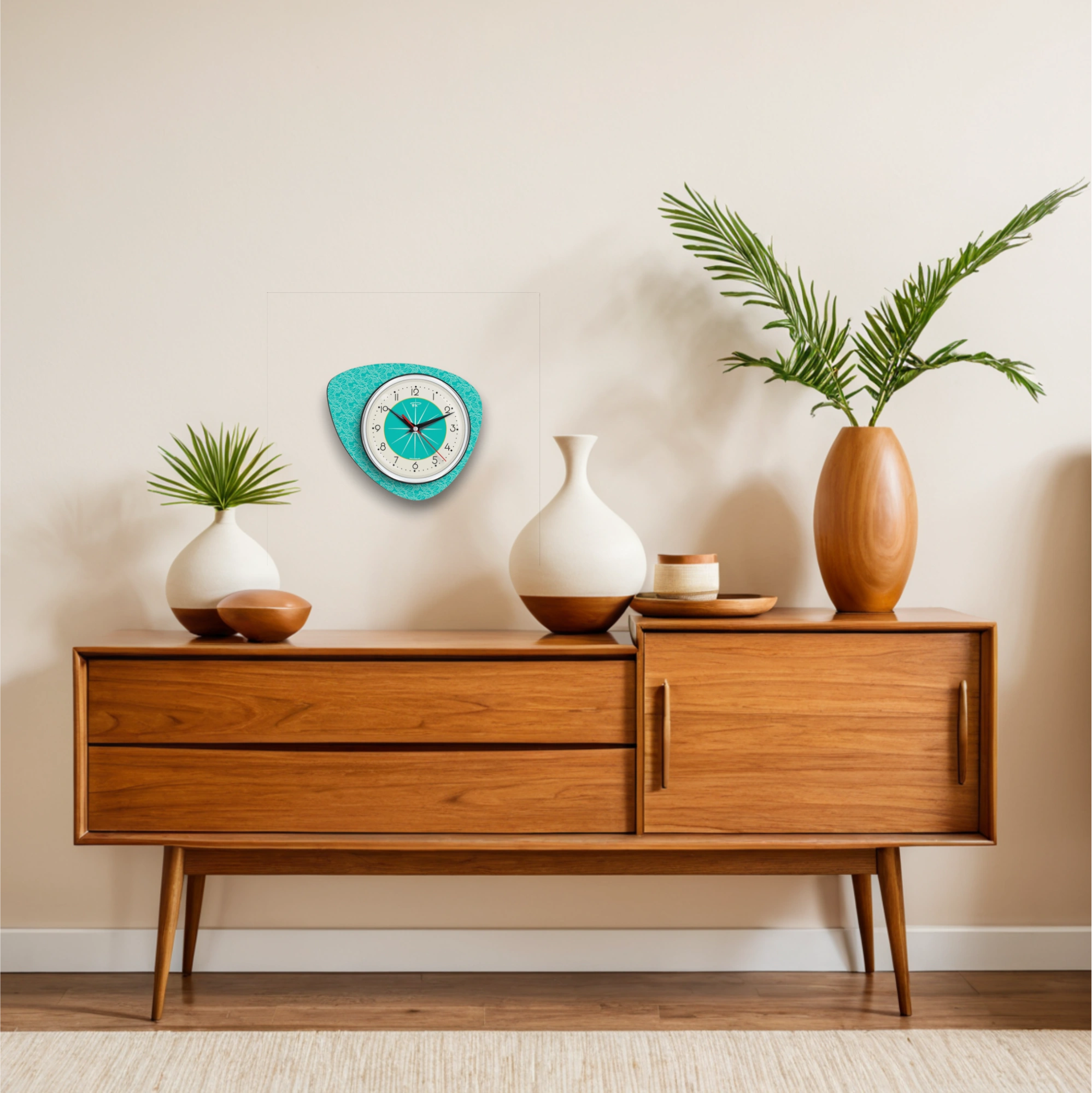 Mid Century Modern Royalexe Laminate Clock By Royale - Pebble in Turquoise