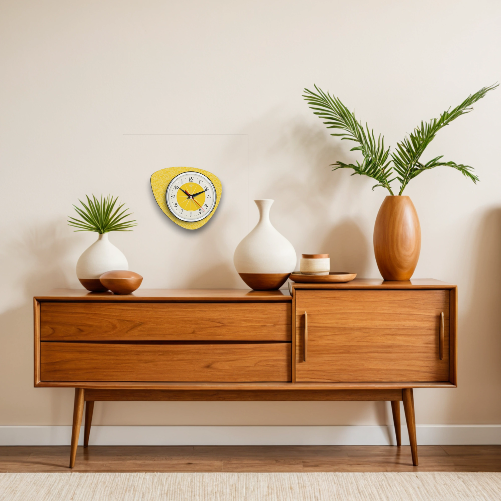 Mid Century Modern Royalexe Laminate Clock By Royale - Pebble in Yellow