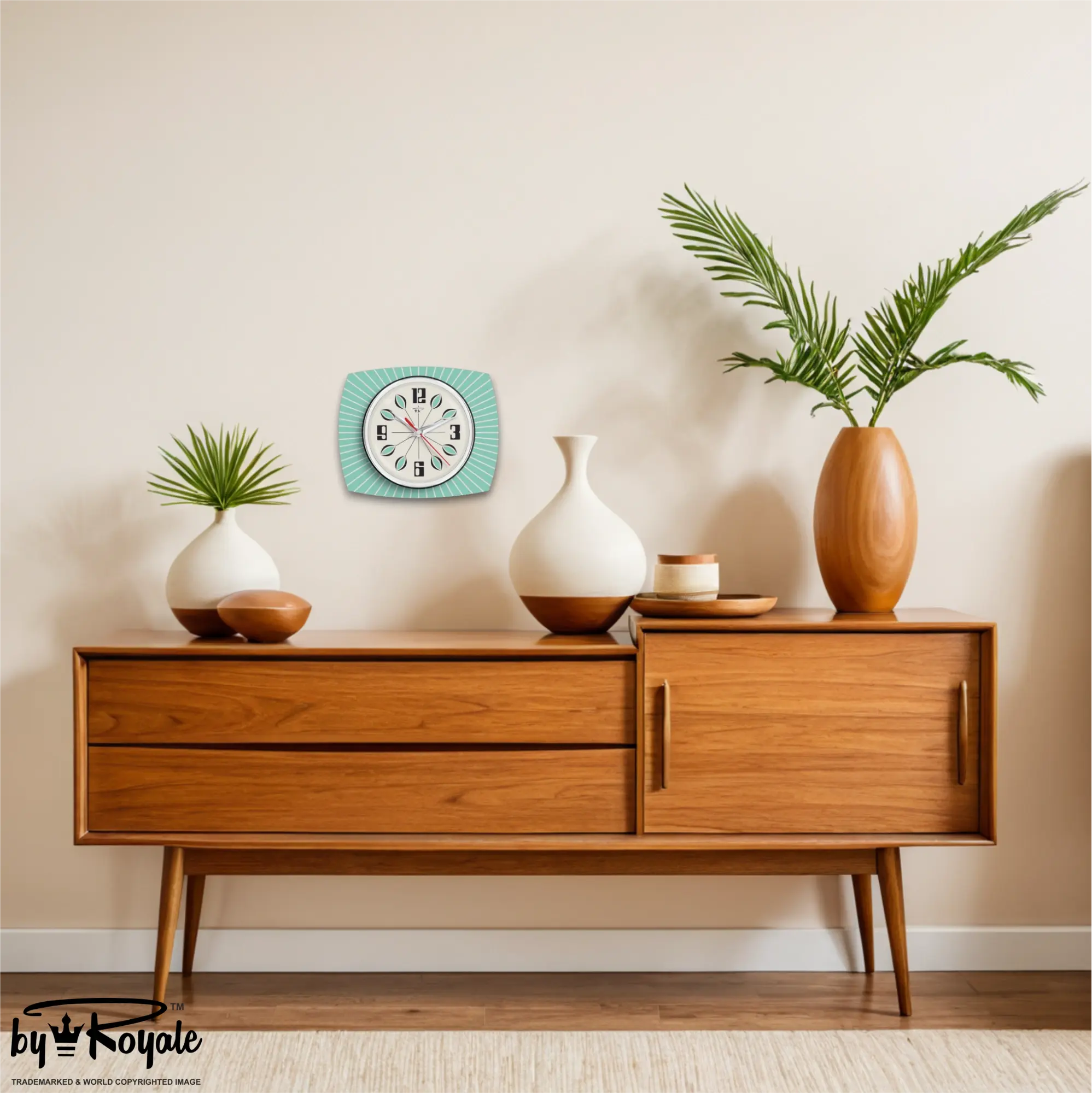 Mid Century Modern Royalexe Laminate Clock By Royale - Petal in Aquastone