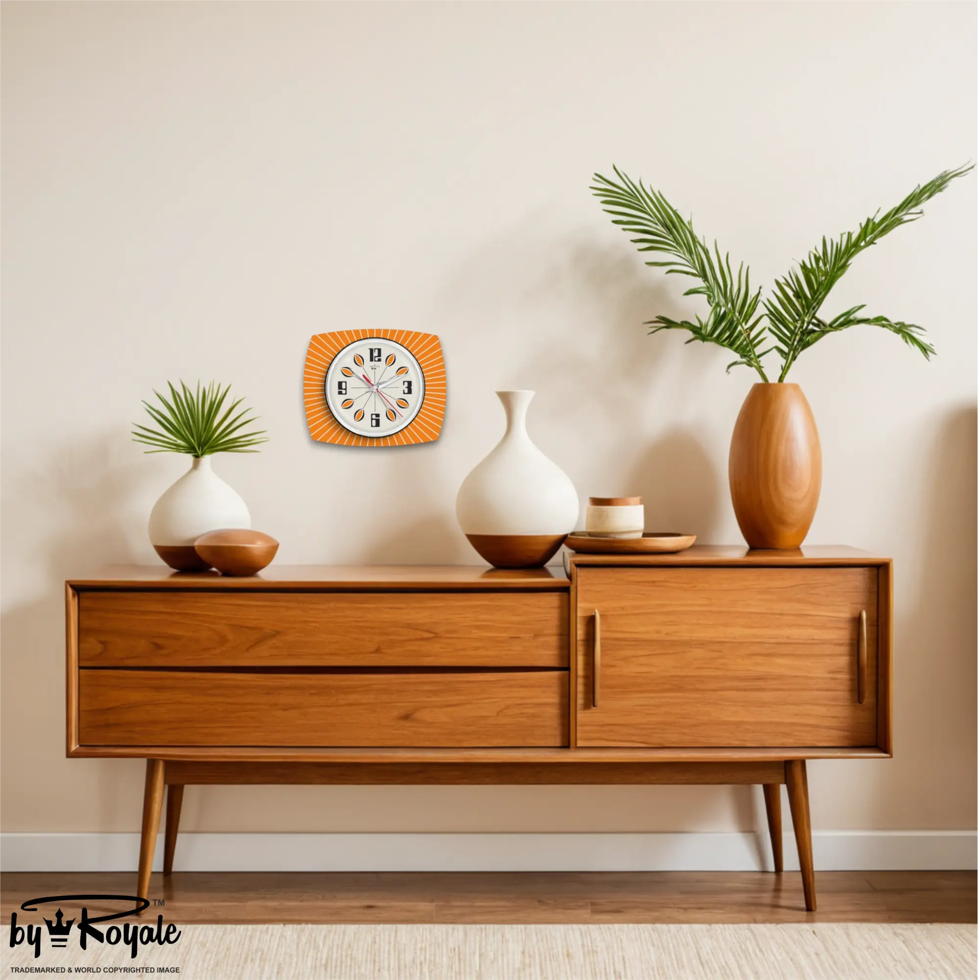 Mid Century Modern Royalexe Laminate Clock By Royale - Petal in Orange