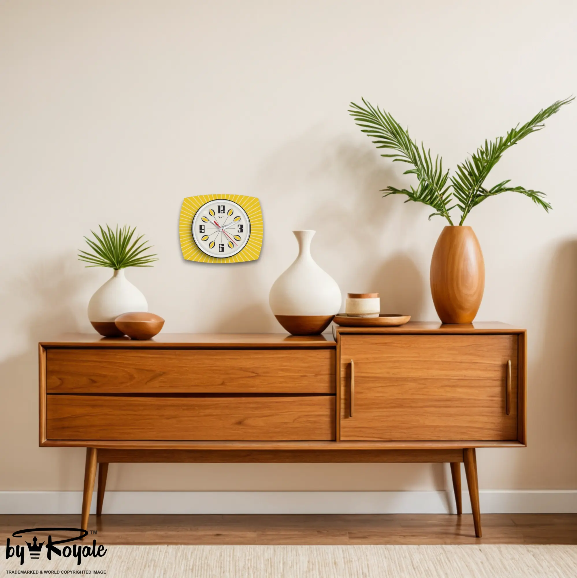 Mid Century Modern Royalexe Laminate Clock By Royale - Petal in Yellow