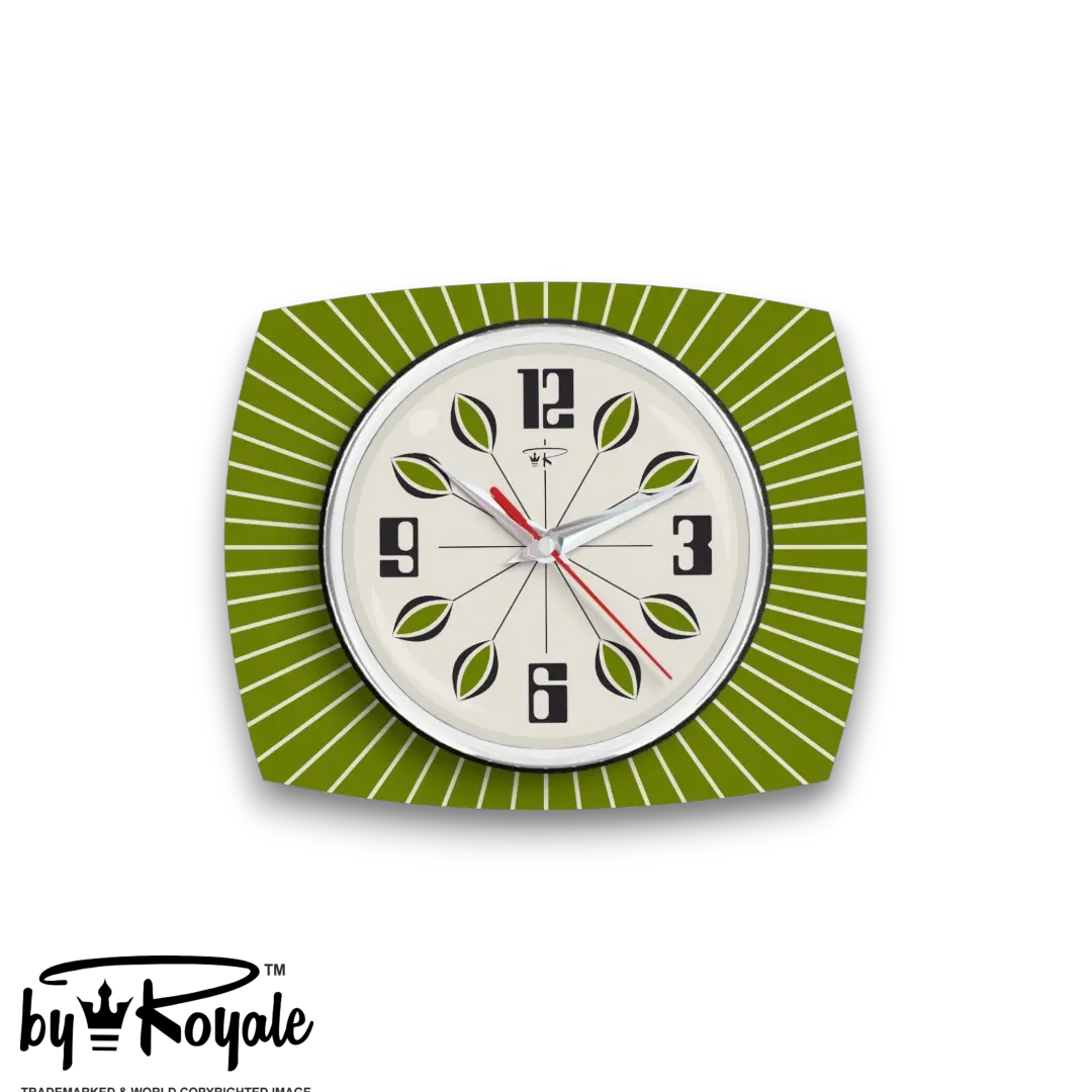 Mid Century Modern Royalexe Laminate Clock By Royale - Petal in Avocado