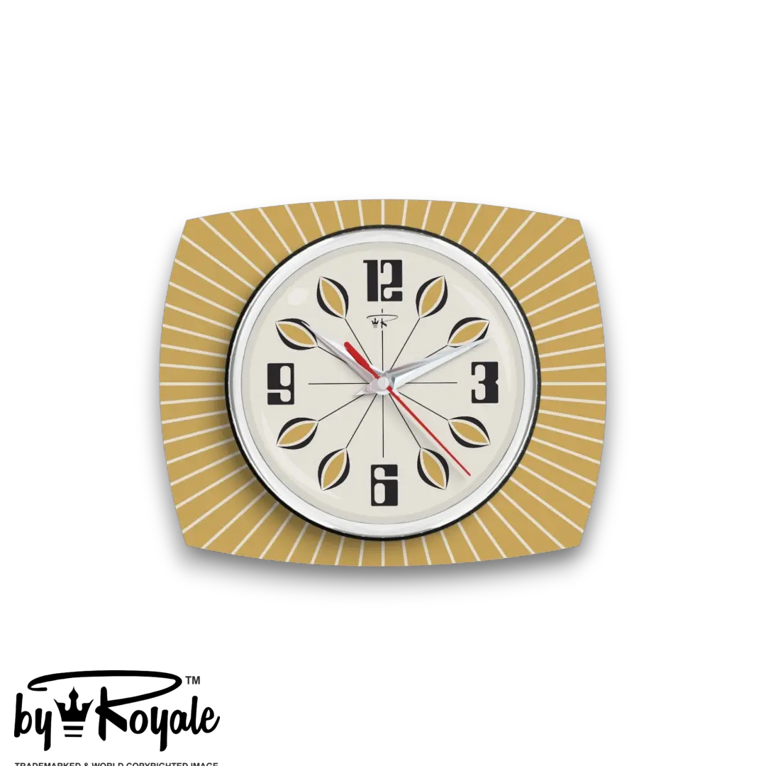 Mid Century Modern Royalexe Laminate Clock By Royale - Petal in Burnt Gold