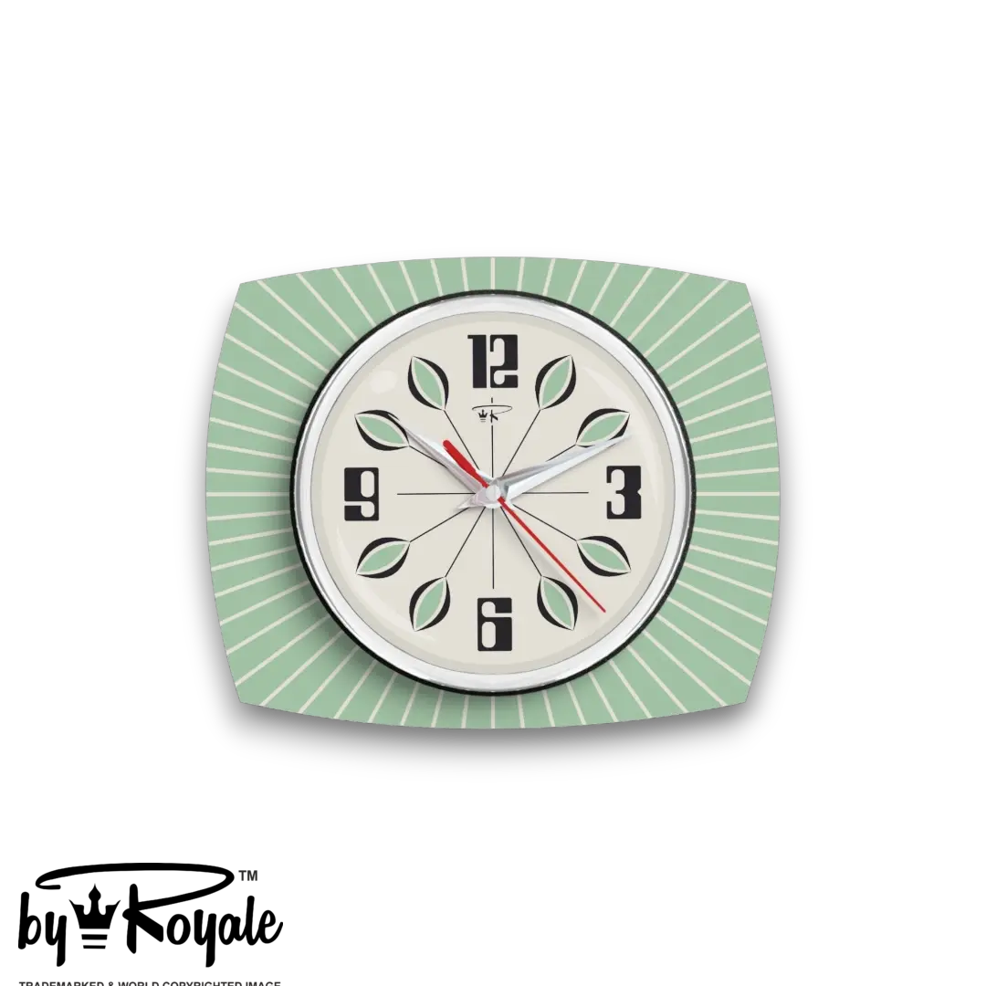 Mid Century Modern Royalexe Laminate Clock By Royale - Petal in Mint Green