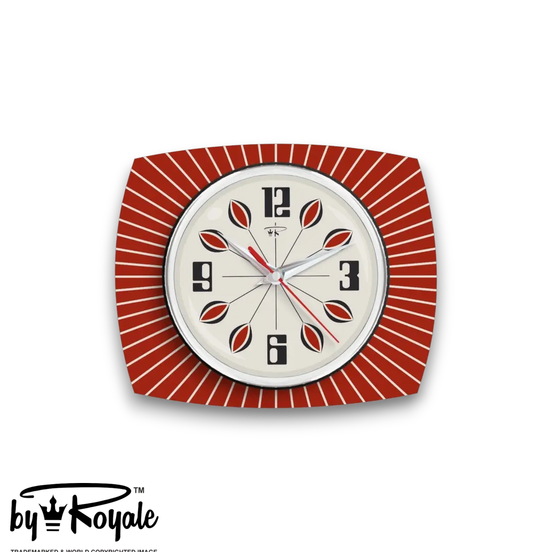 Mid Century Modern Royalexe Laminate Clock By Royale - Petal in Tomato Red