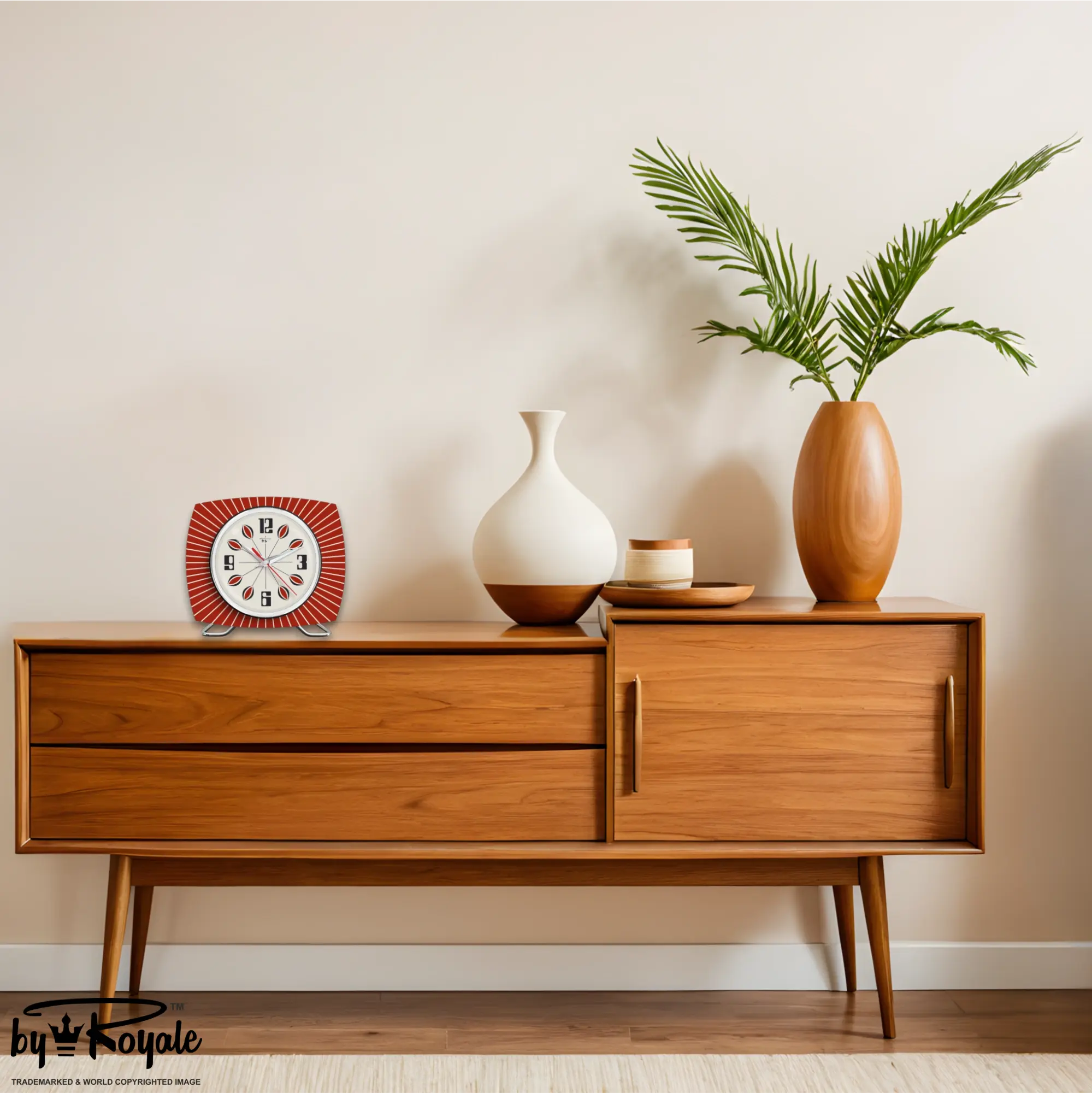 Mid Century Modern Royalexe Laminate Clock By Royale - Petal in Tomato Red