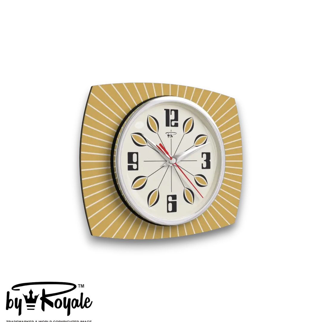 Mid Century Modern Royalexe Laminate Clock By Royale - Petal in Burnt Gold gallery image