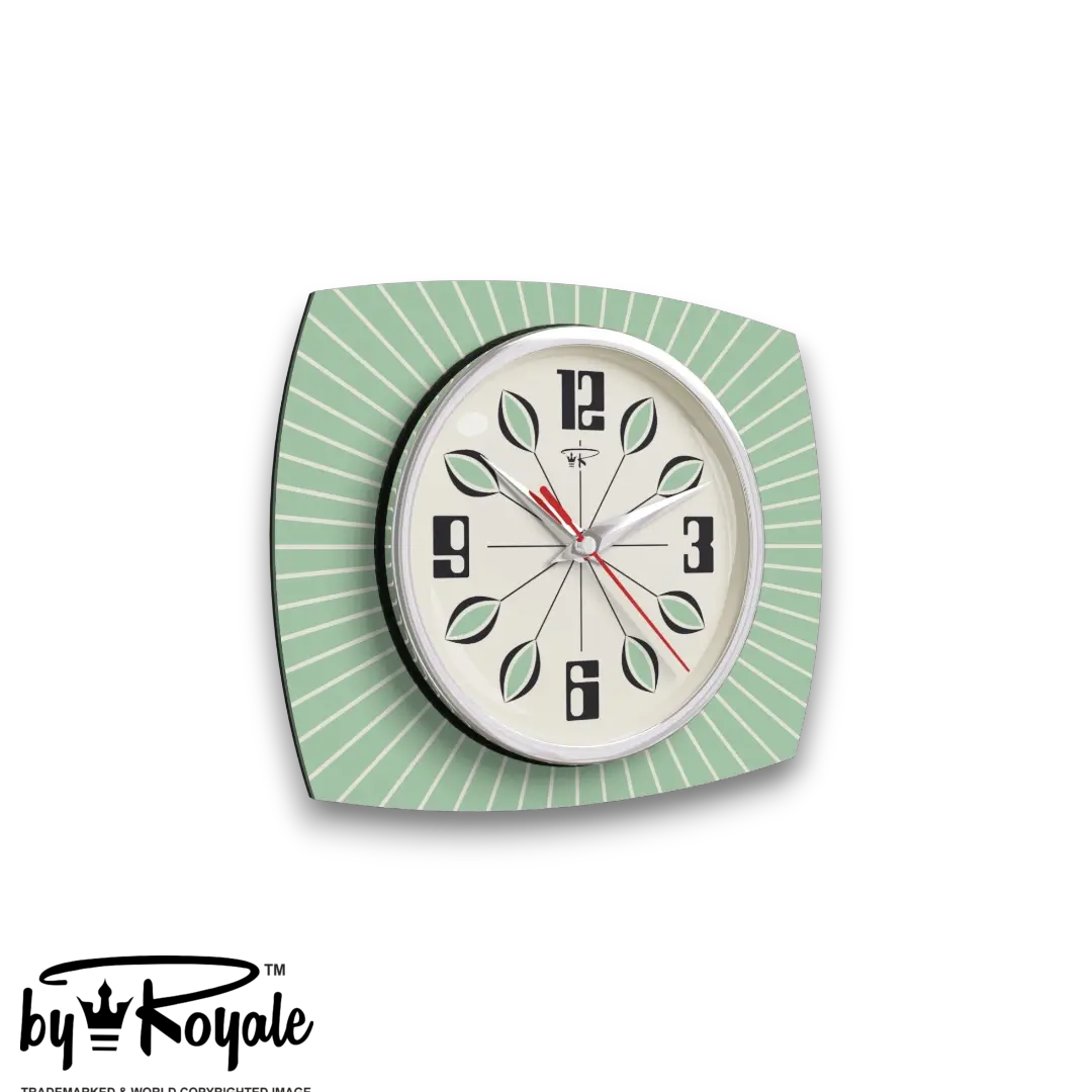 Mid Century Modern Royalexe Laminate Clock By Royale - Petal in Mint Green gallery image