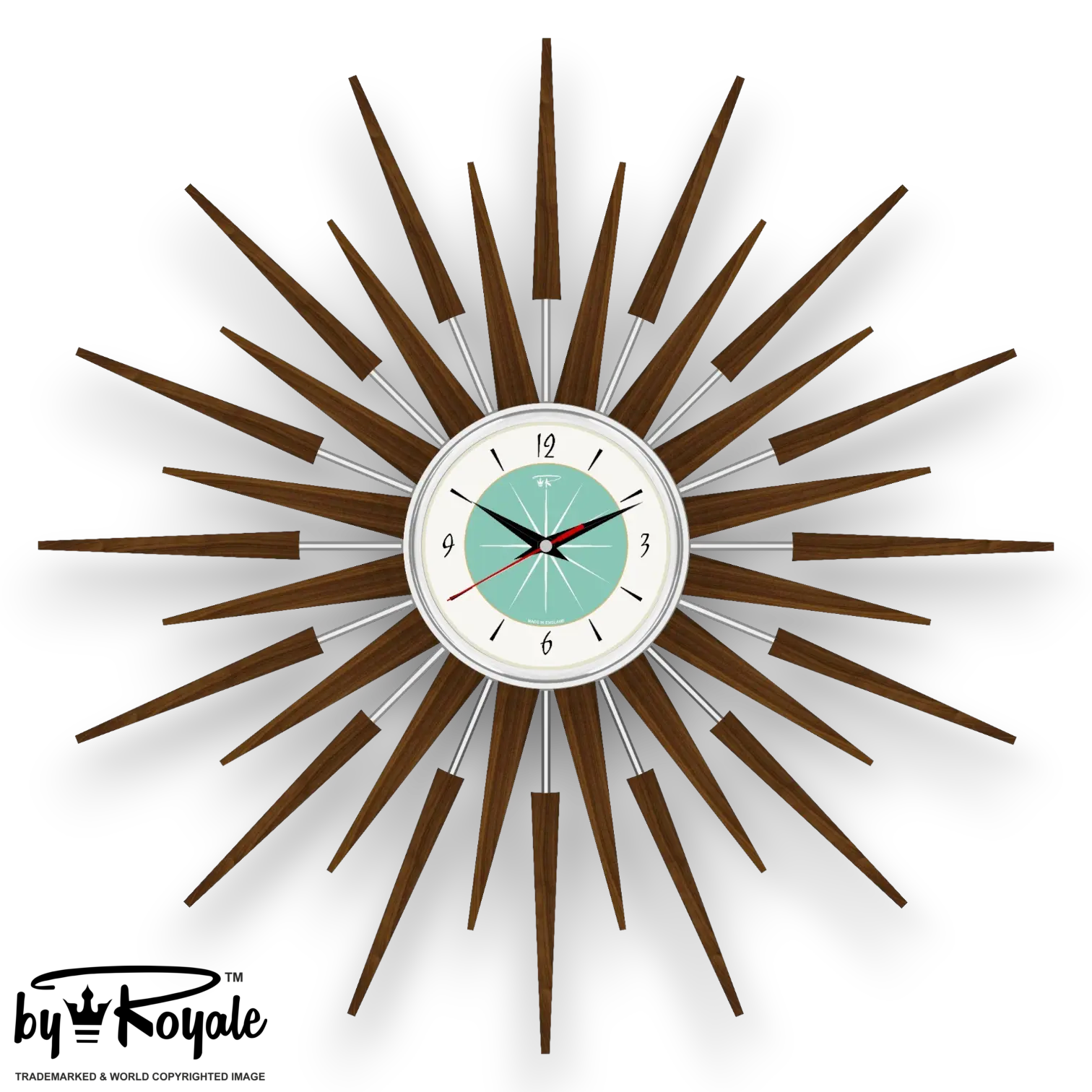 Mid Century Modern Starburst Wall Clock By Royale - The Seth in Aquastone
