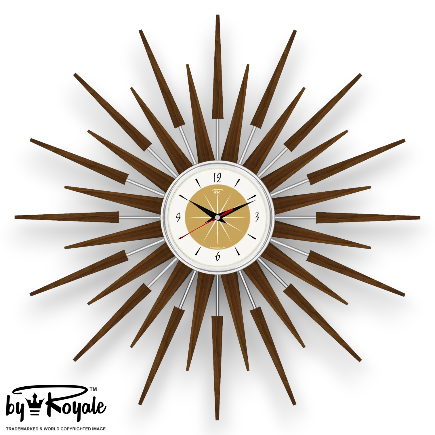 Mid Century Modern Starburst Wall Clock By Royale - The Seth in Burnt Gold