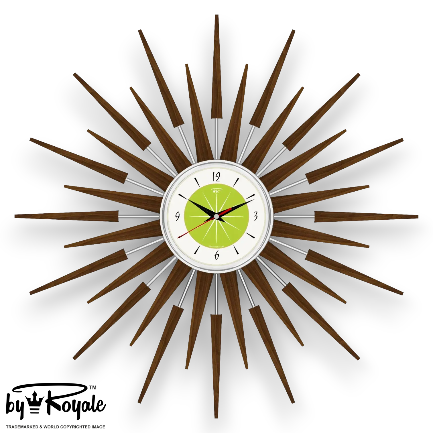 Mid Century Modern Starburst Wall Clock By Royale - The Seth in Chartreuse