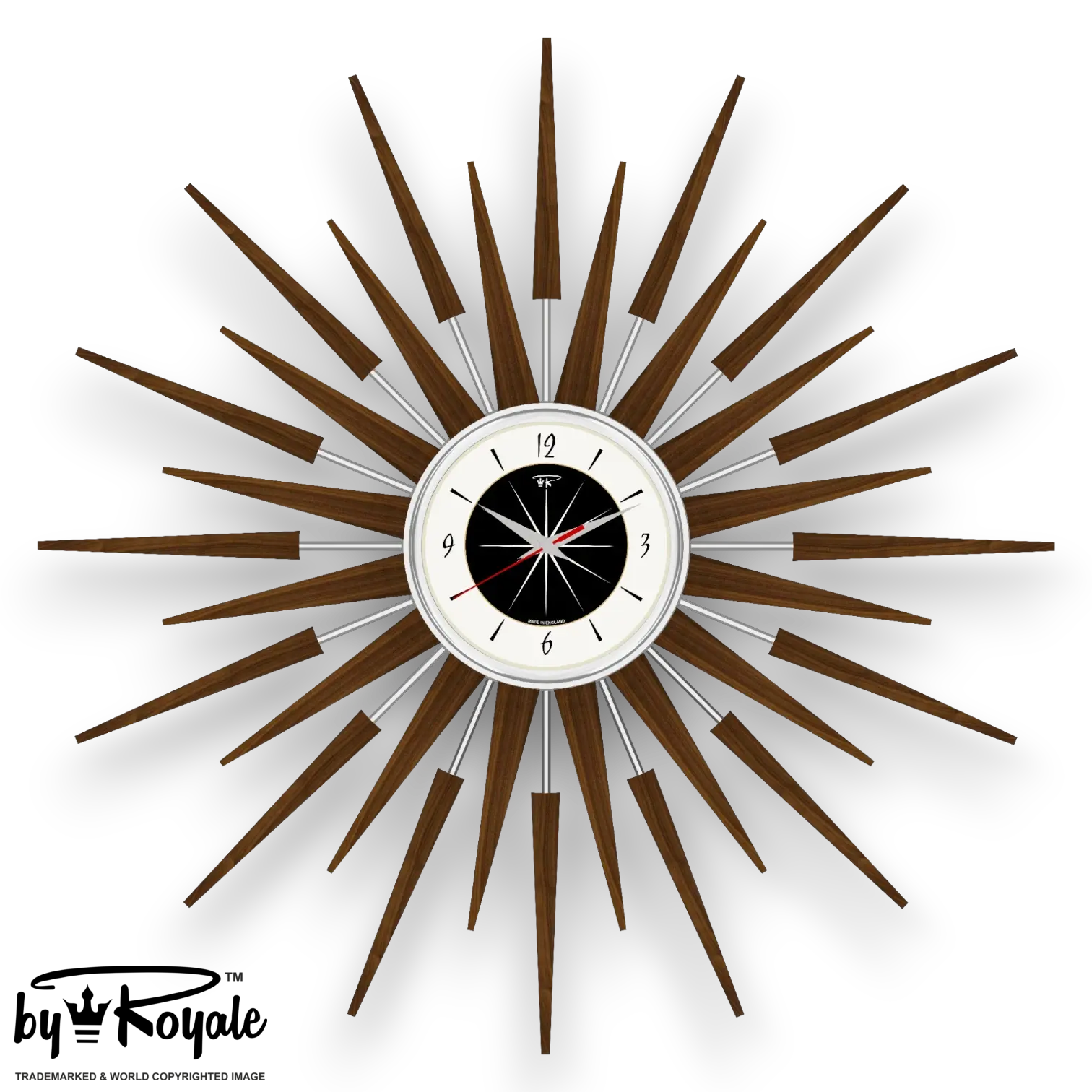 Mid Century Modern Starburst Wall Clock By Royale - The Seth in Jet Black