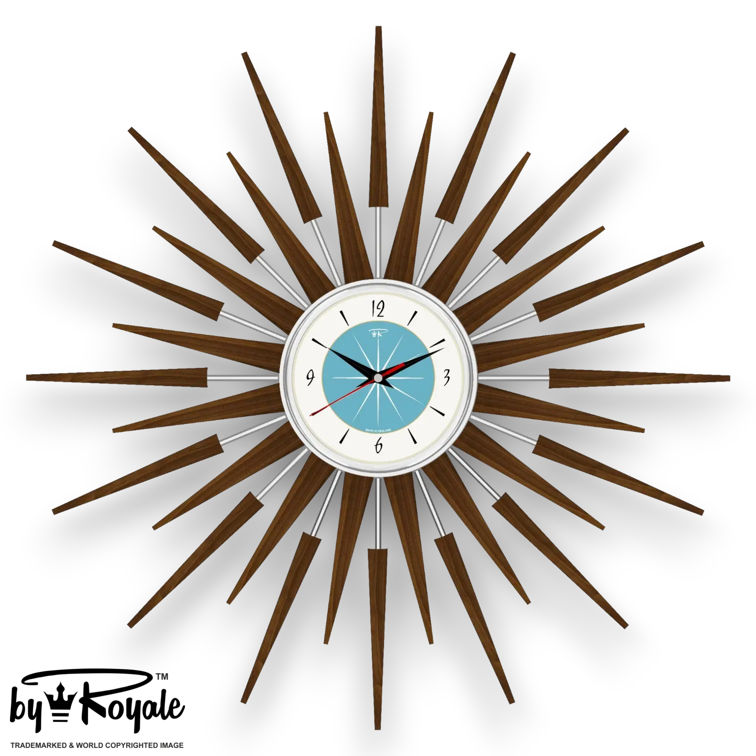 Mid Century Modern Starburst Wall Clock By Royale - The Seth in Smeg Blue