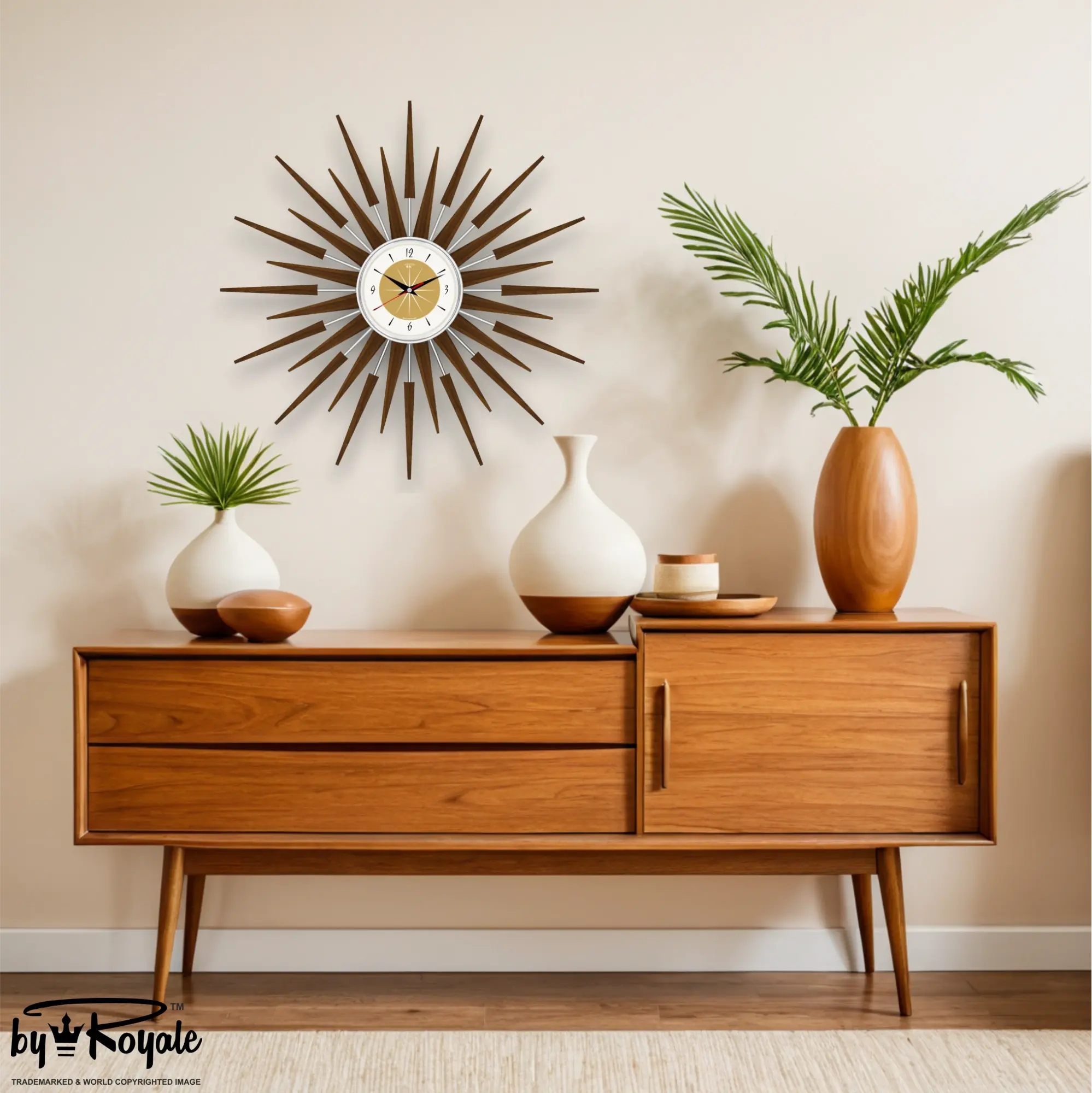 Mid Century Modern Starburst Wall Clock By Royale - The Seth in Burnt Gold