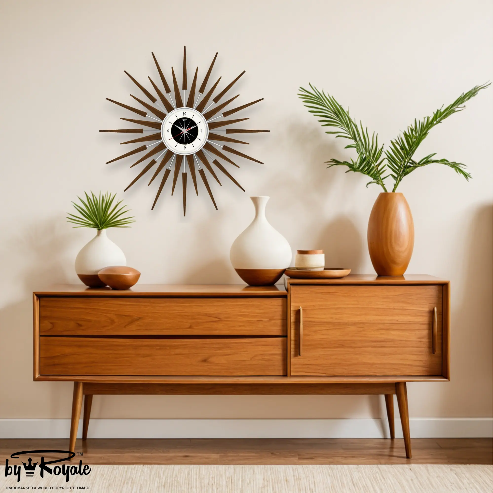 Mid Century Modern Starburst Wall Clock By Royale - The Seth in Jet Black gallery image