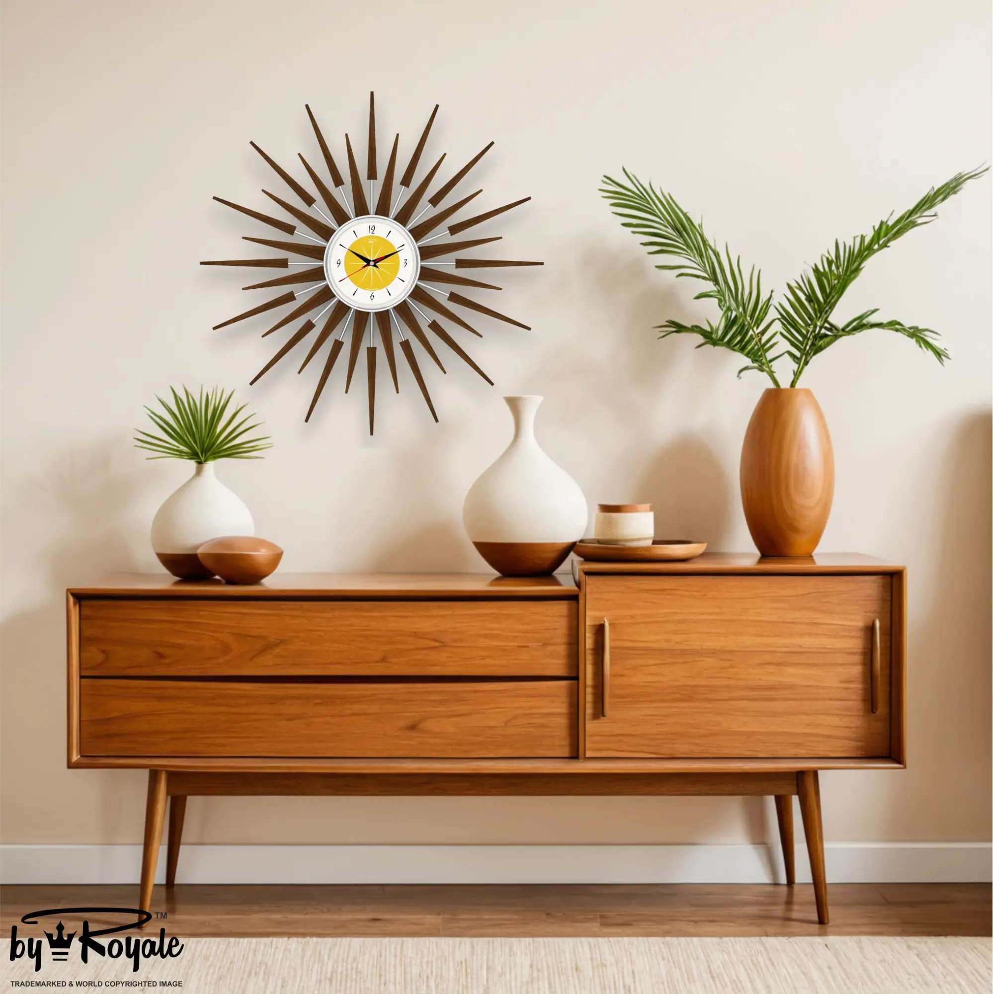Mid Century Modern Starburst Wall Clock By Royale - The Seth in Yellow gallery image