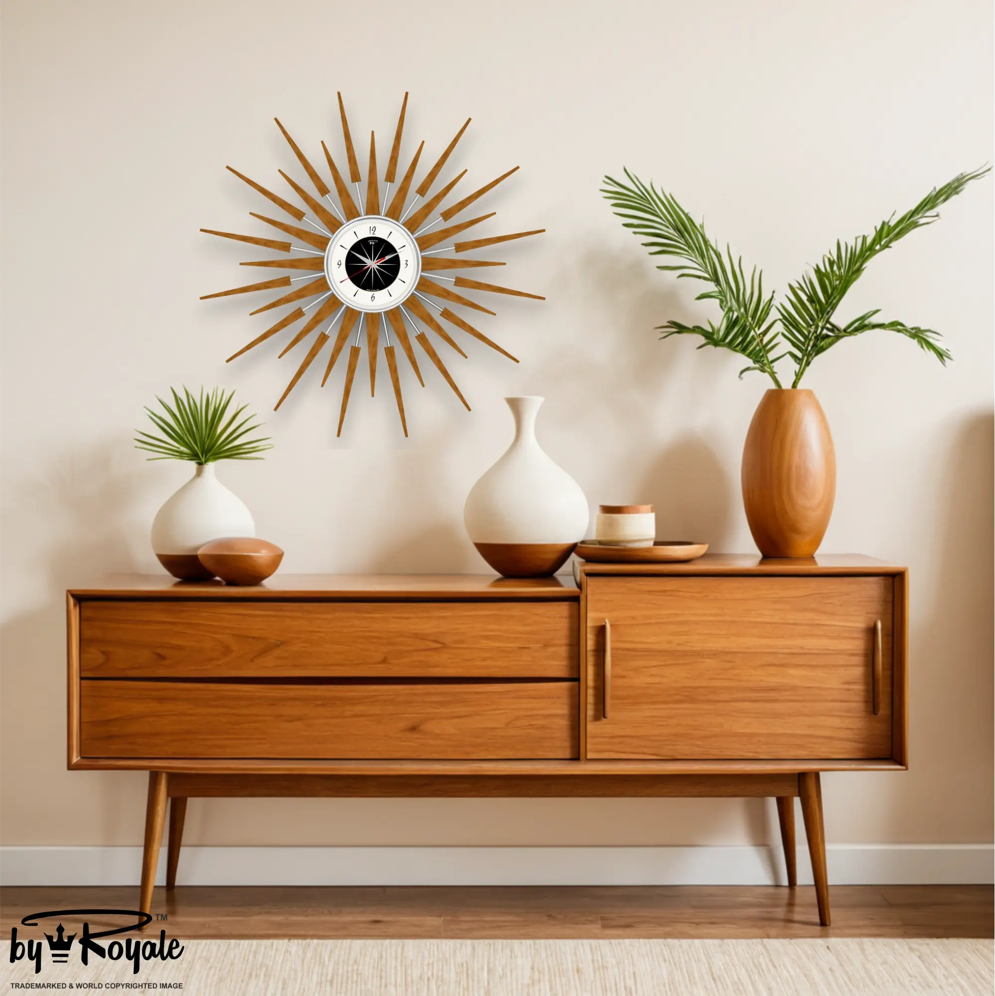 Mid Century Modern Starburst Wall Clock By Royale - The Seth in Jet Black
