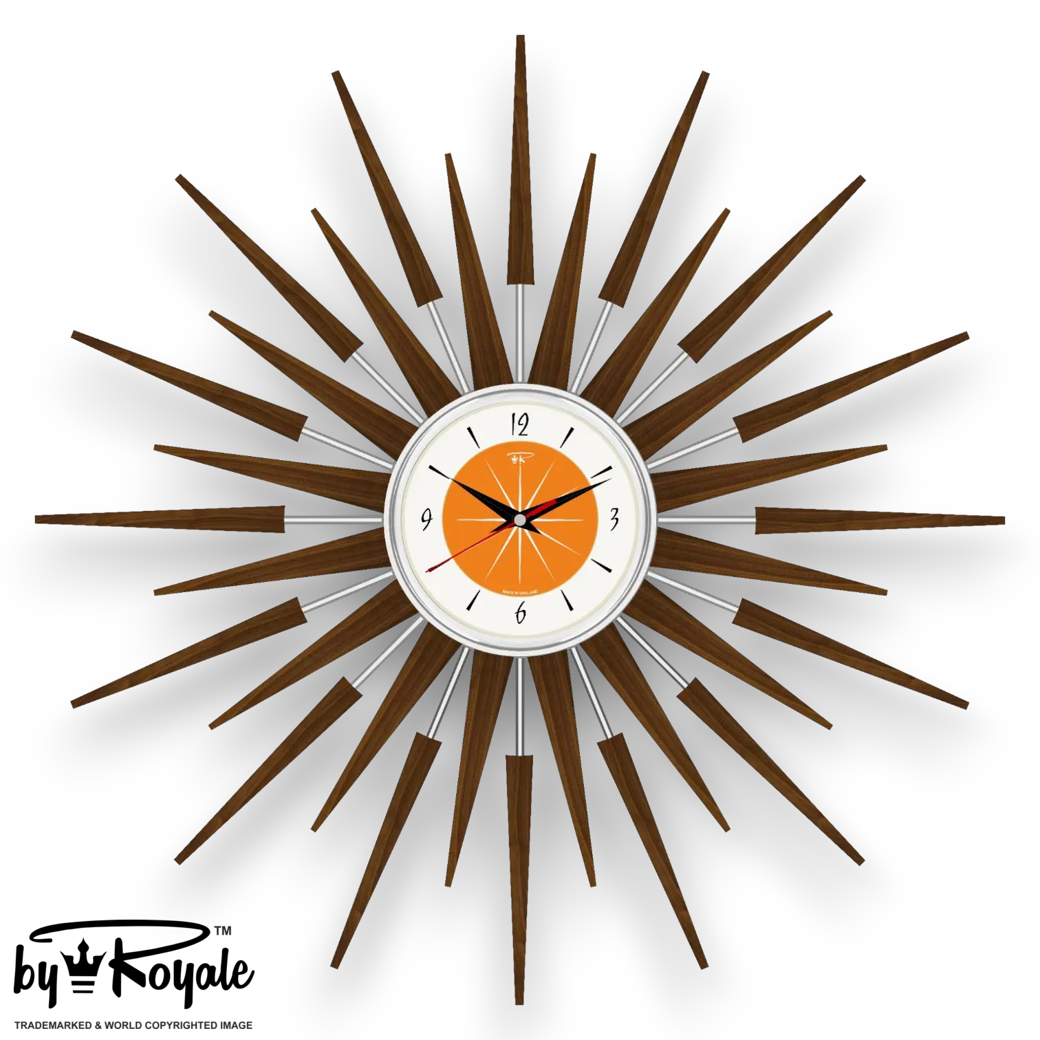Mid Century Modern Starburst Wall Clock By Royale - The Seth in Orange