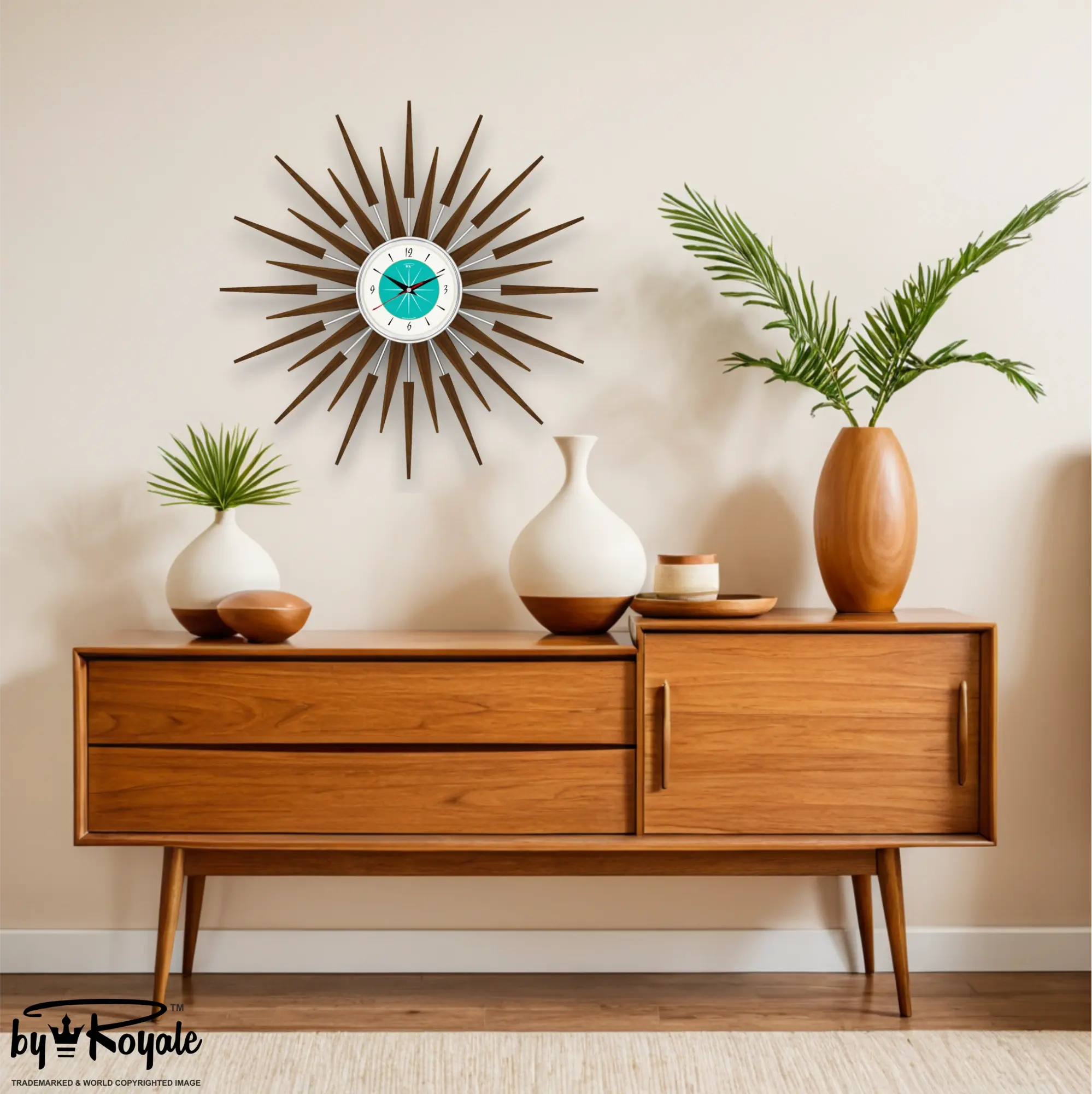 Mid Century Modern Starburst Wall Clock By Royale - The Seth in Turquoise