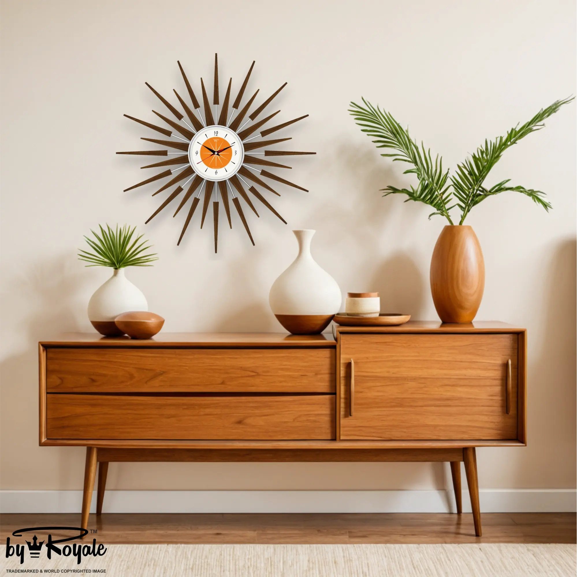 Mid Century Modern Starburst Wall Clock By Royale - The Seth in Orange